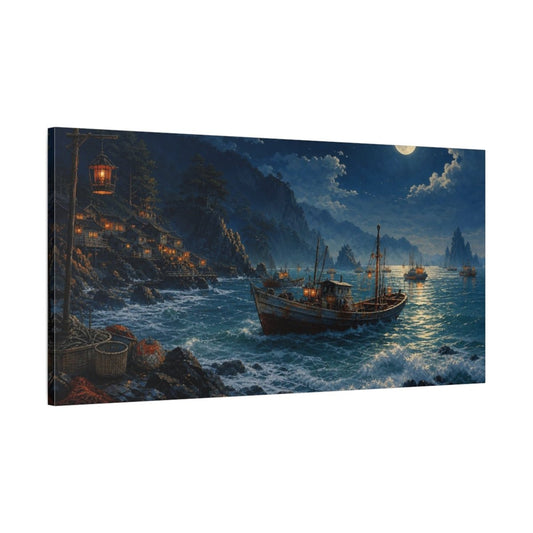 Fishing Boat Nature Moonlit Seascape Canvas Print Wall Art – Living Room Decor, Above Console Table - YesArtYes