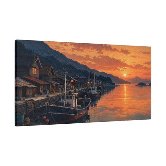 Fishing Boats Vintage Sunset Harbor Canvas Print Wall Art – painterly Living Room, Above Couch - YesArtYes