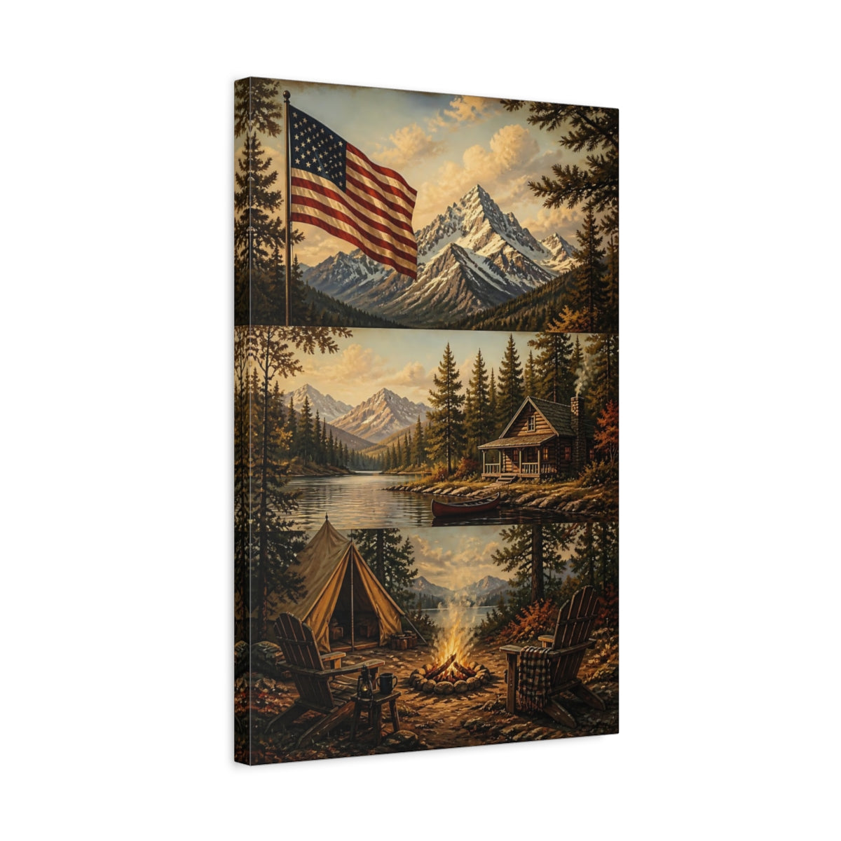 Side Mockup 3. Flag Over Mountain Retreat shown as canvas print