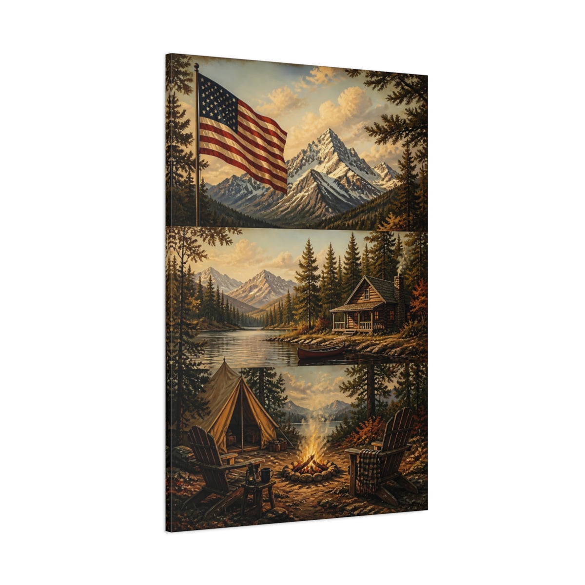 Side Mockup 1. Flag Over Mountain Retreat shown as canvas print