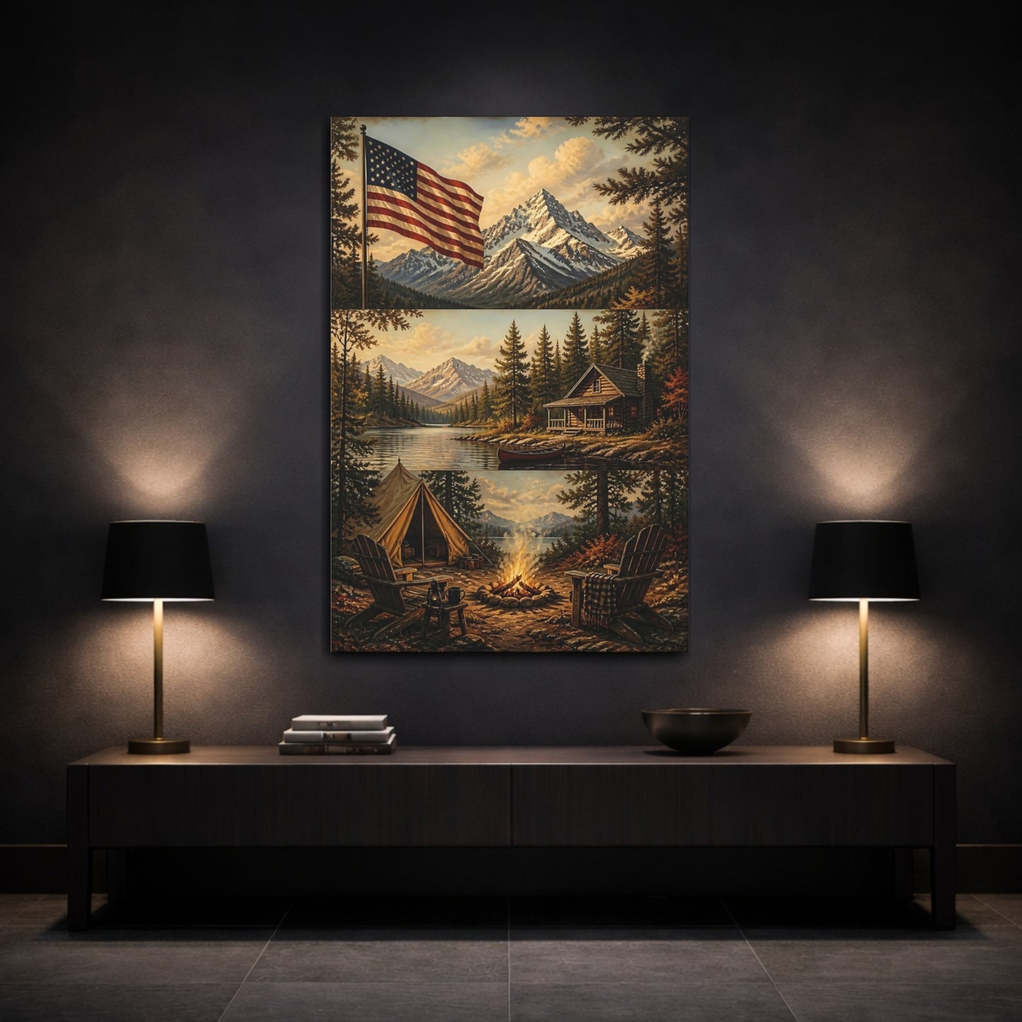 Mockup 3. Flag Over Mountain Retreat shown as canvas print