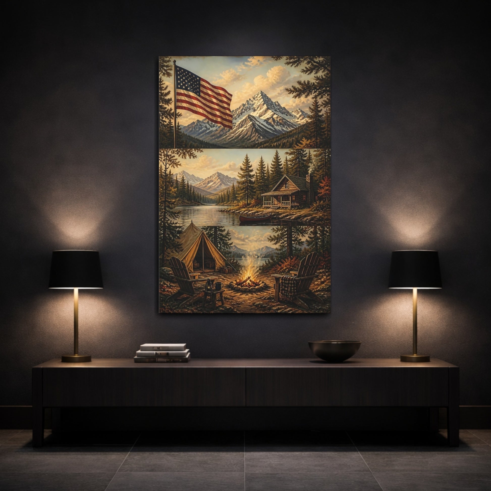 Mockup 3. Flag Over Mountain Retreat shown as canvas print