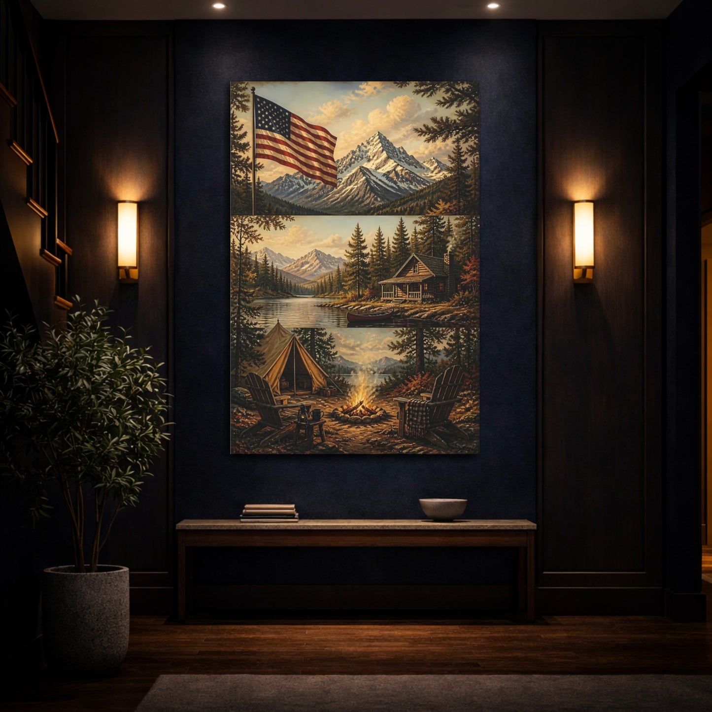 Mockup 4. Flag Over Mountain Retreat shown as canvas print