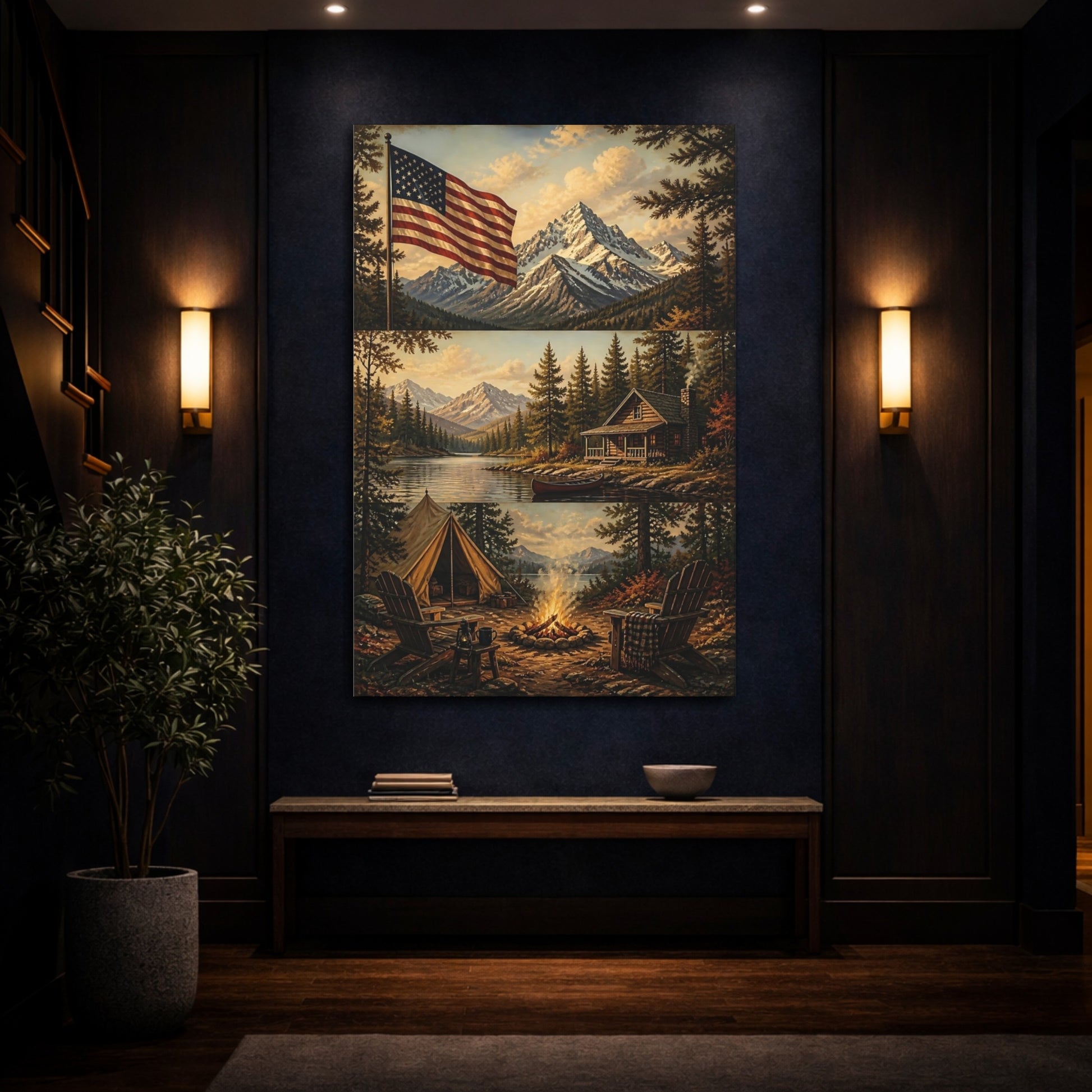 Mockup 4. Flag Over Mountain Retreat shown as canvas print