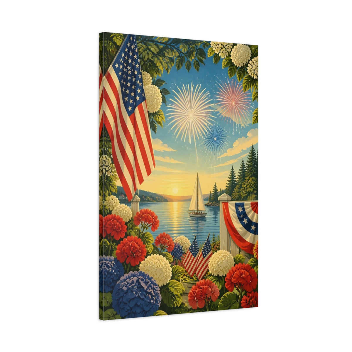 Main Mockup. Flag Over Summer Harbor shown as canvas print