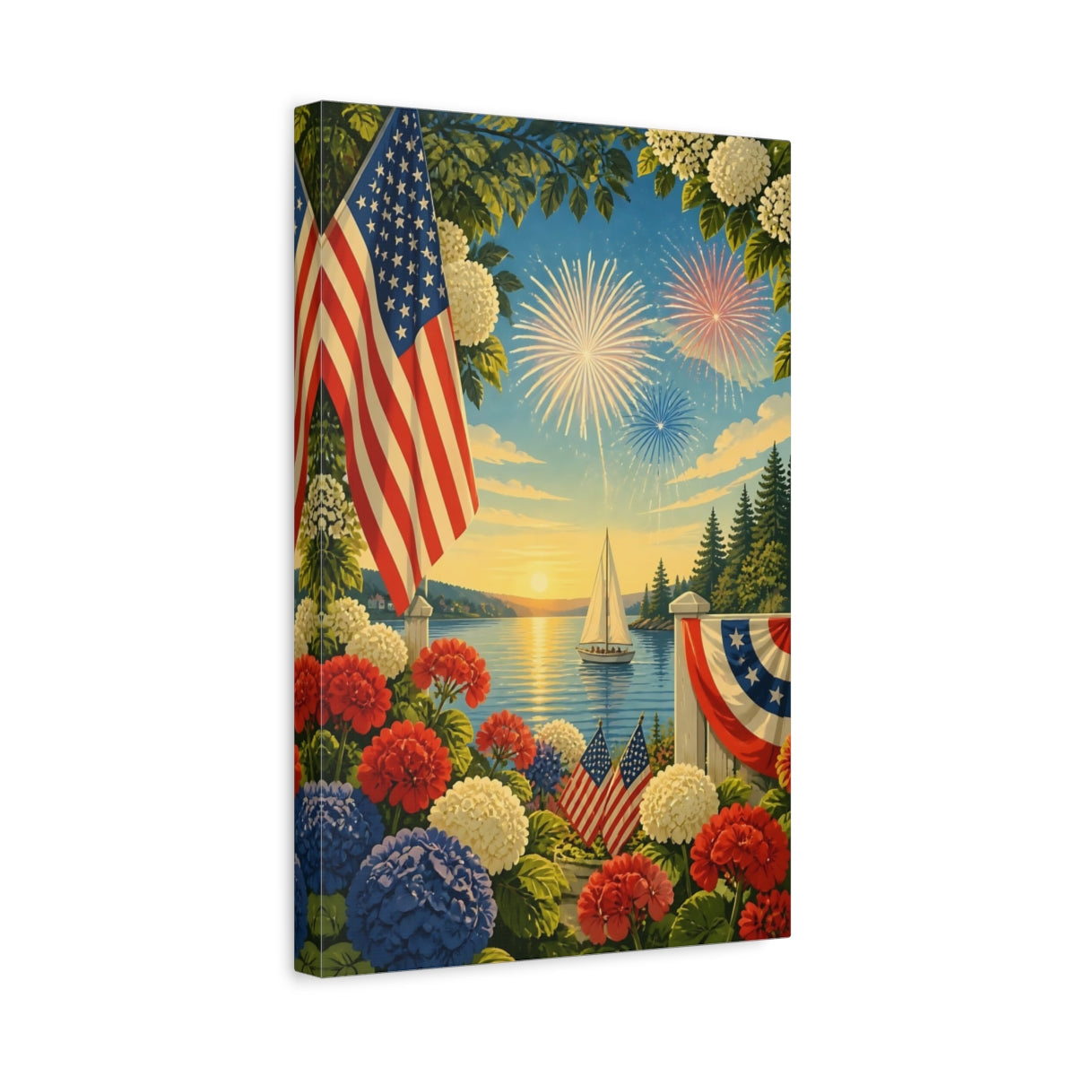Side Mockup 4. Flag Over Summer Harbor shown as canvas print