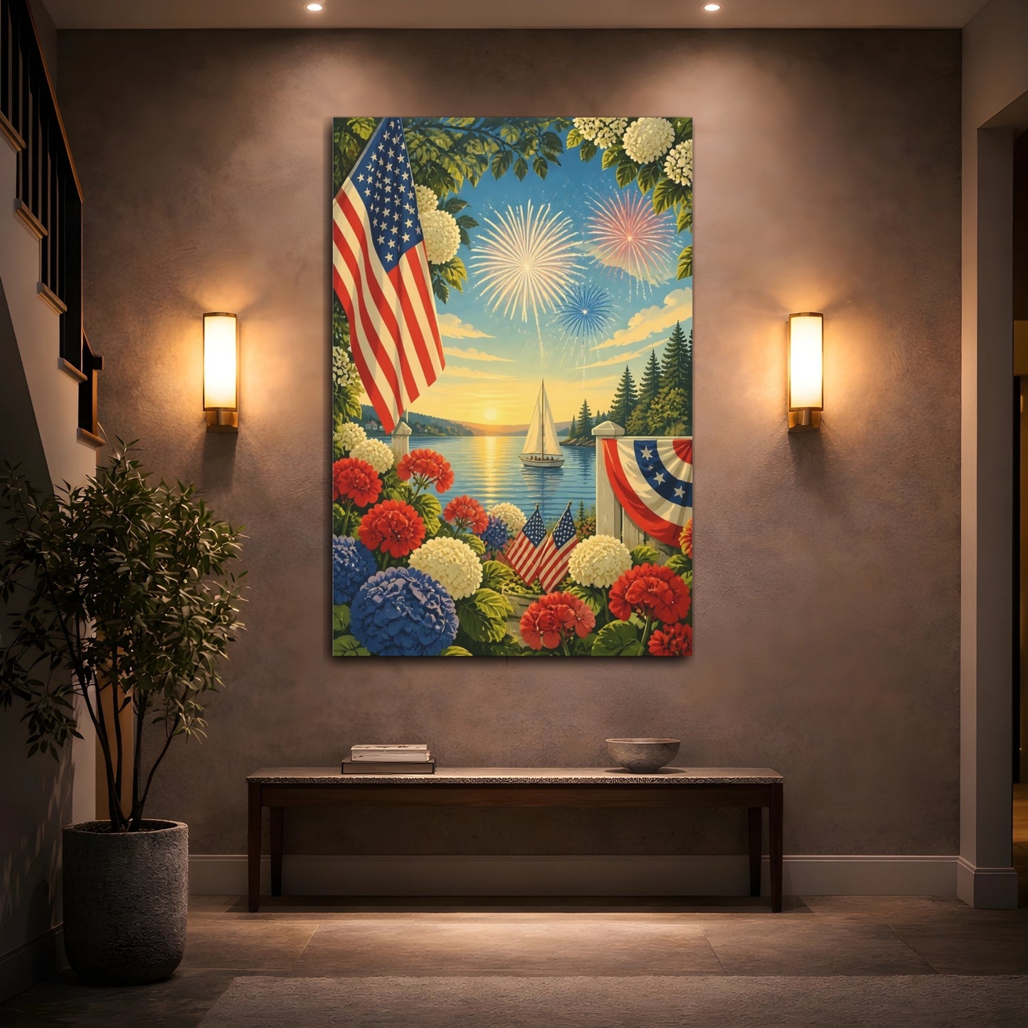 Mockup 2. Flag Over Summer Harbor shown as canvas print