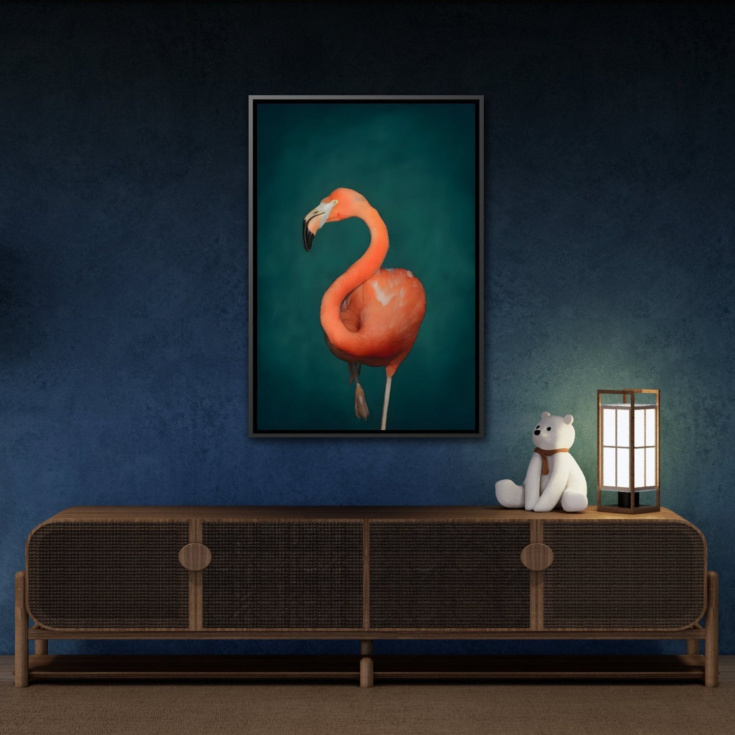 Flamingo Canvas Wall Art Print - Pink and Green Living Room Decor in Exclusive Frame