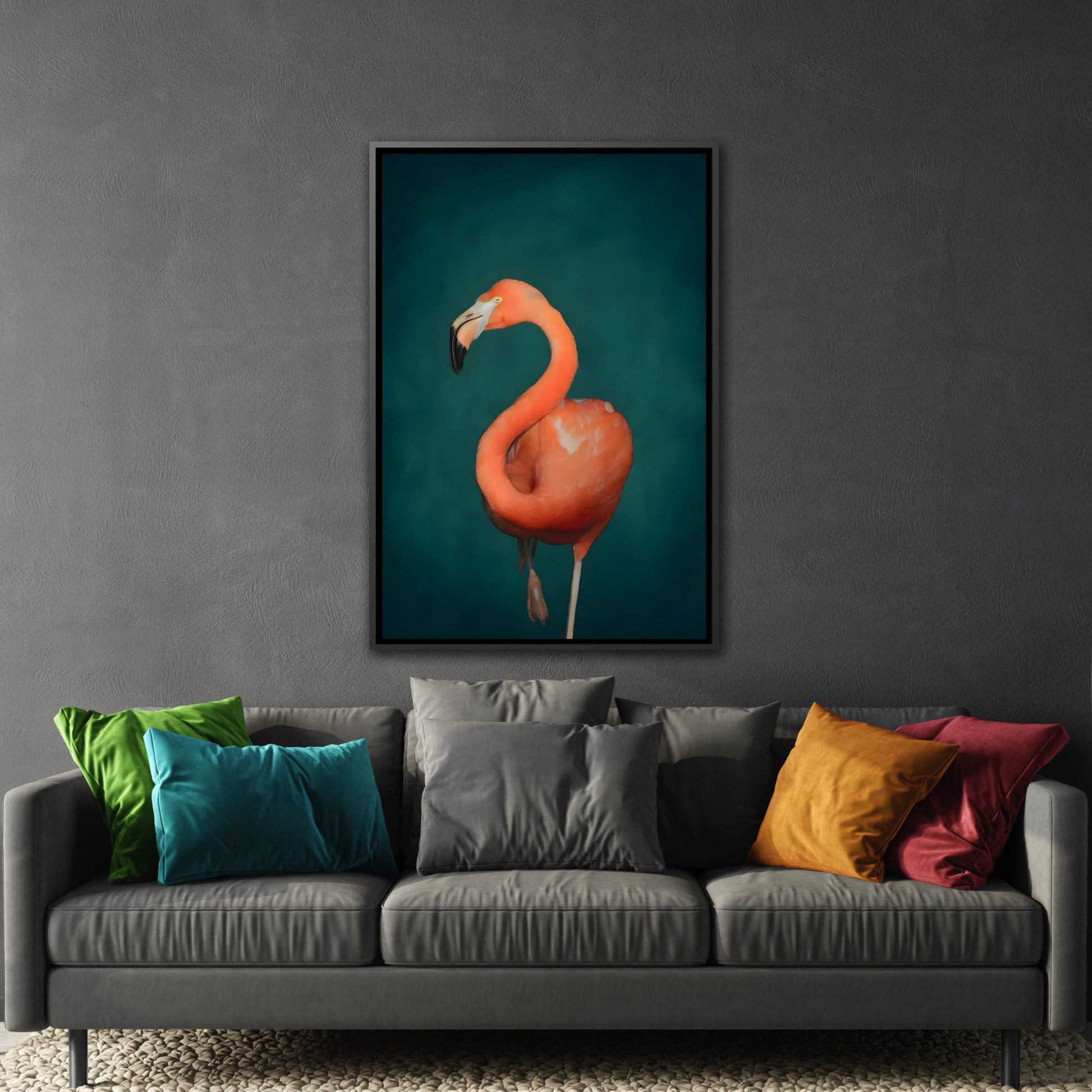 Flamingo Canvas Wall Art Print - Pink and Green Living Room Decor in Exclusive Frame