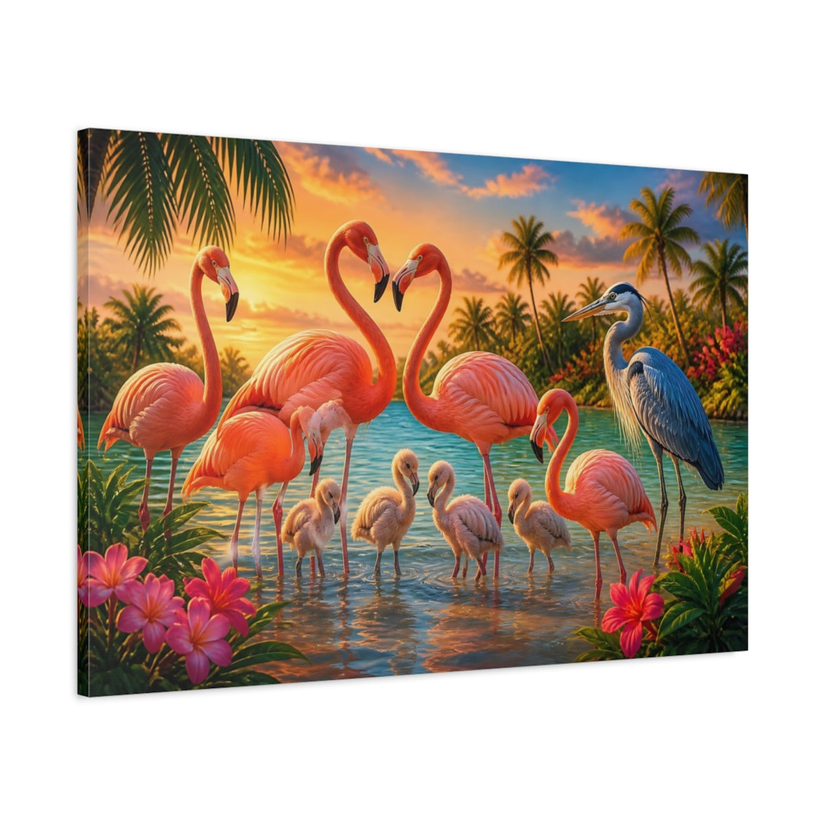 Main Mockup. Flamingo Family Animals shown as canvas print