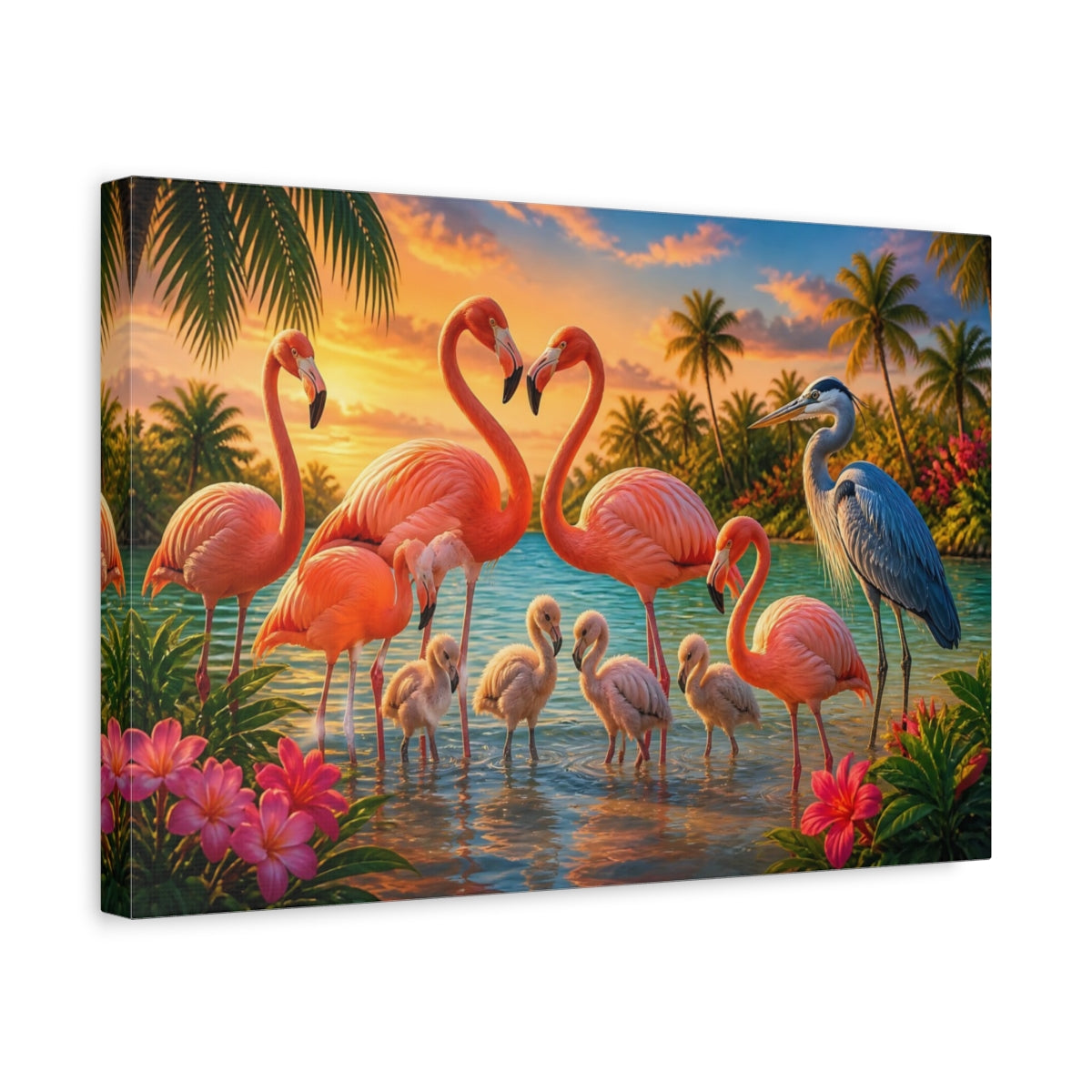 Side Mockup 4. Flamingo Family Animals shown as canvas print