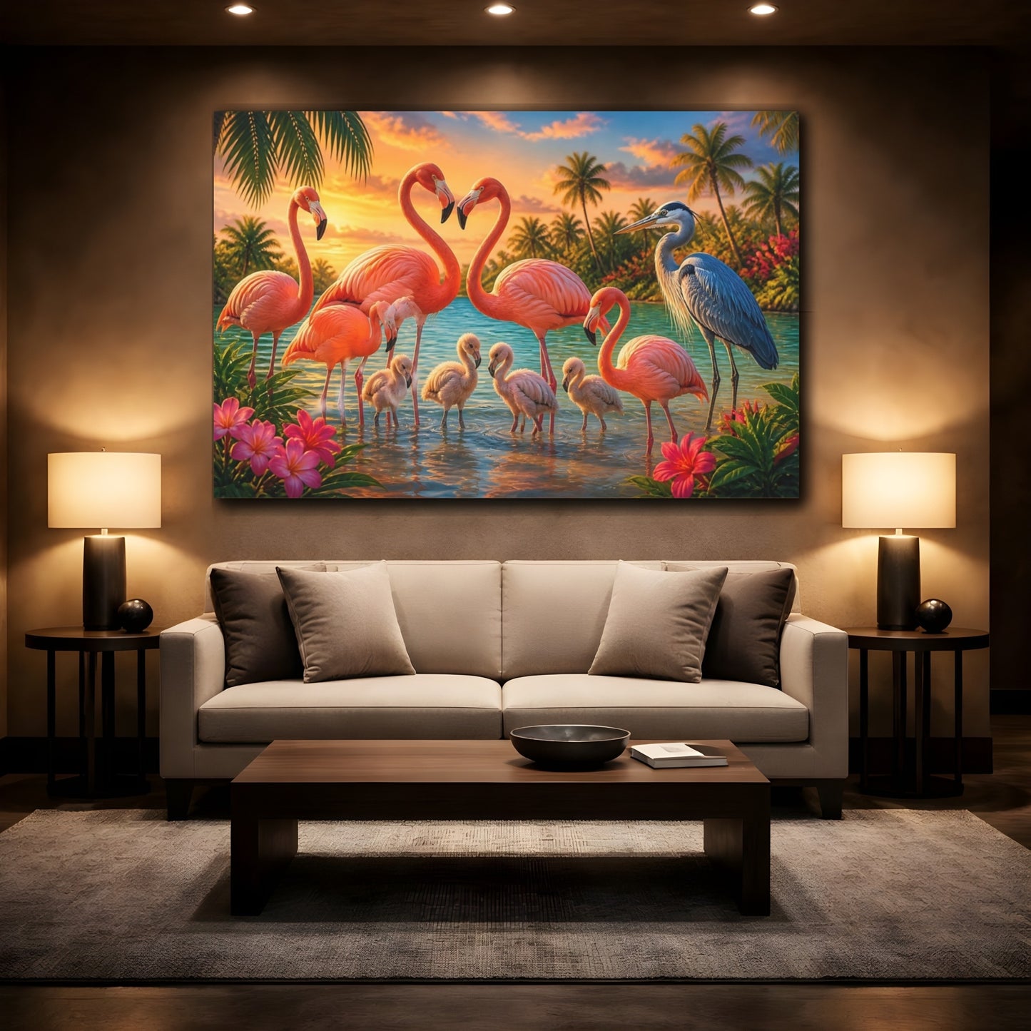 Mockup 2. Flamingo Family Animals shown as canvas print