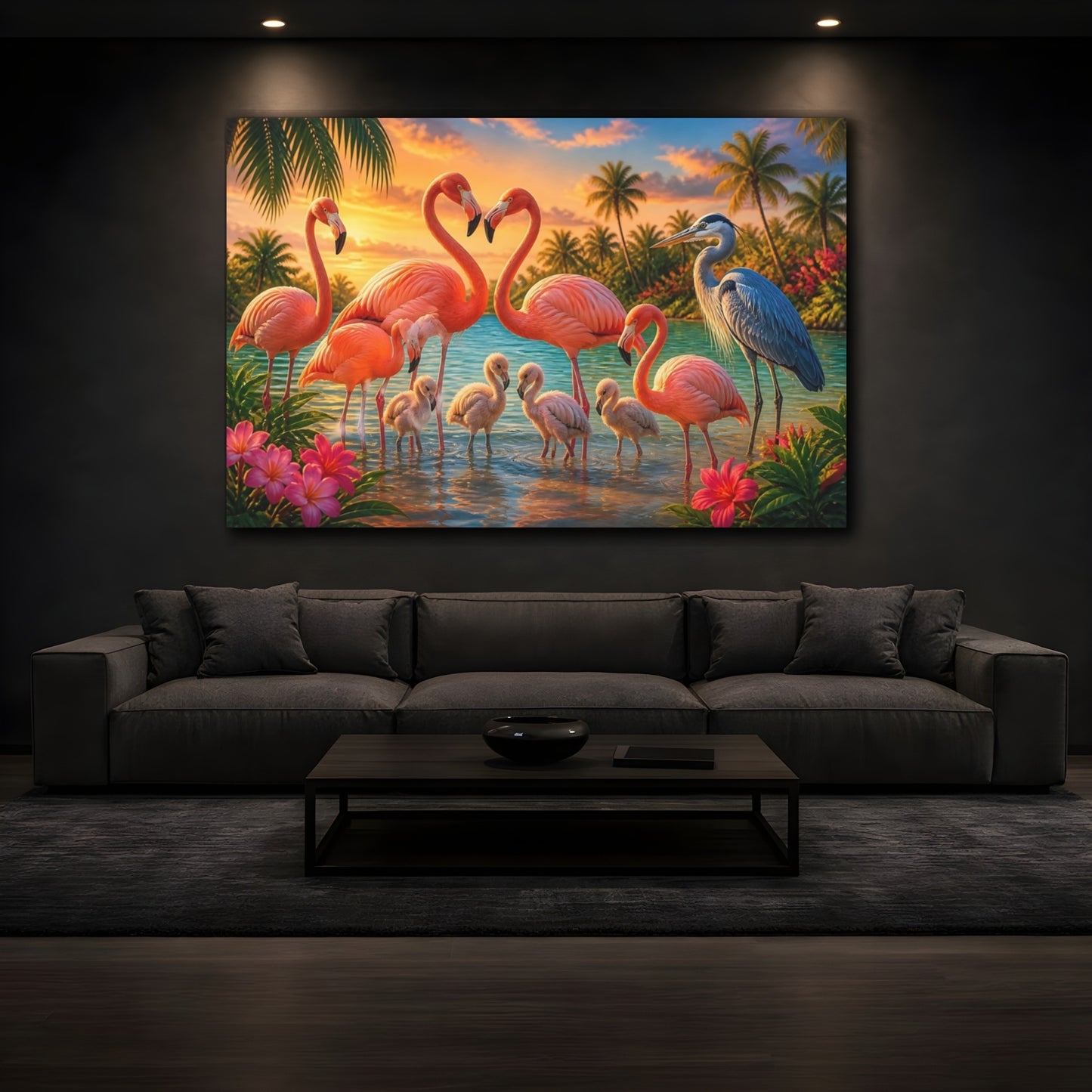 Mockup 3. Flamingo Family Animals shown as canvas print