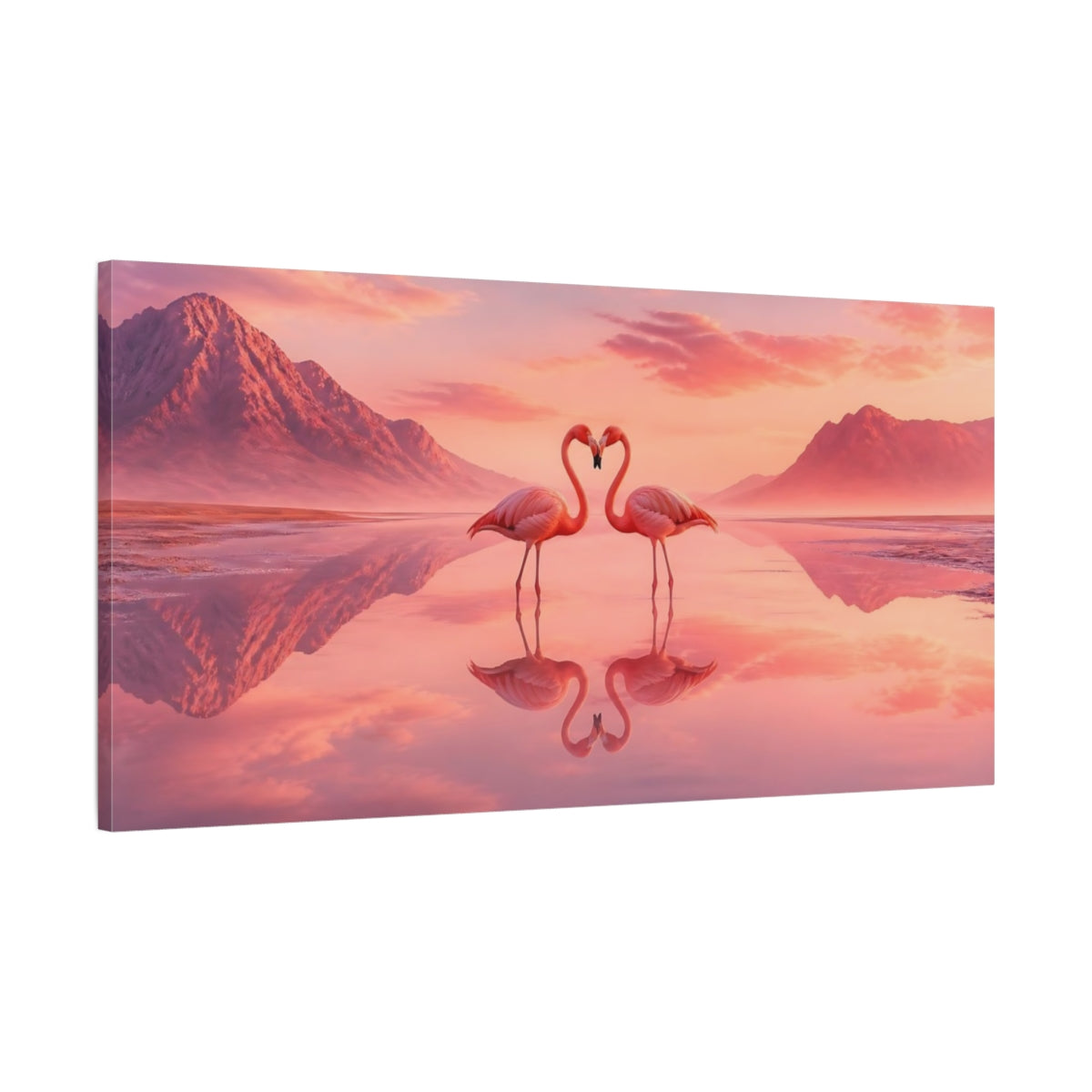 Main Mockup. Flamingo Heart Sunset shown as canvas print