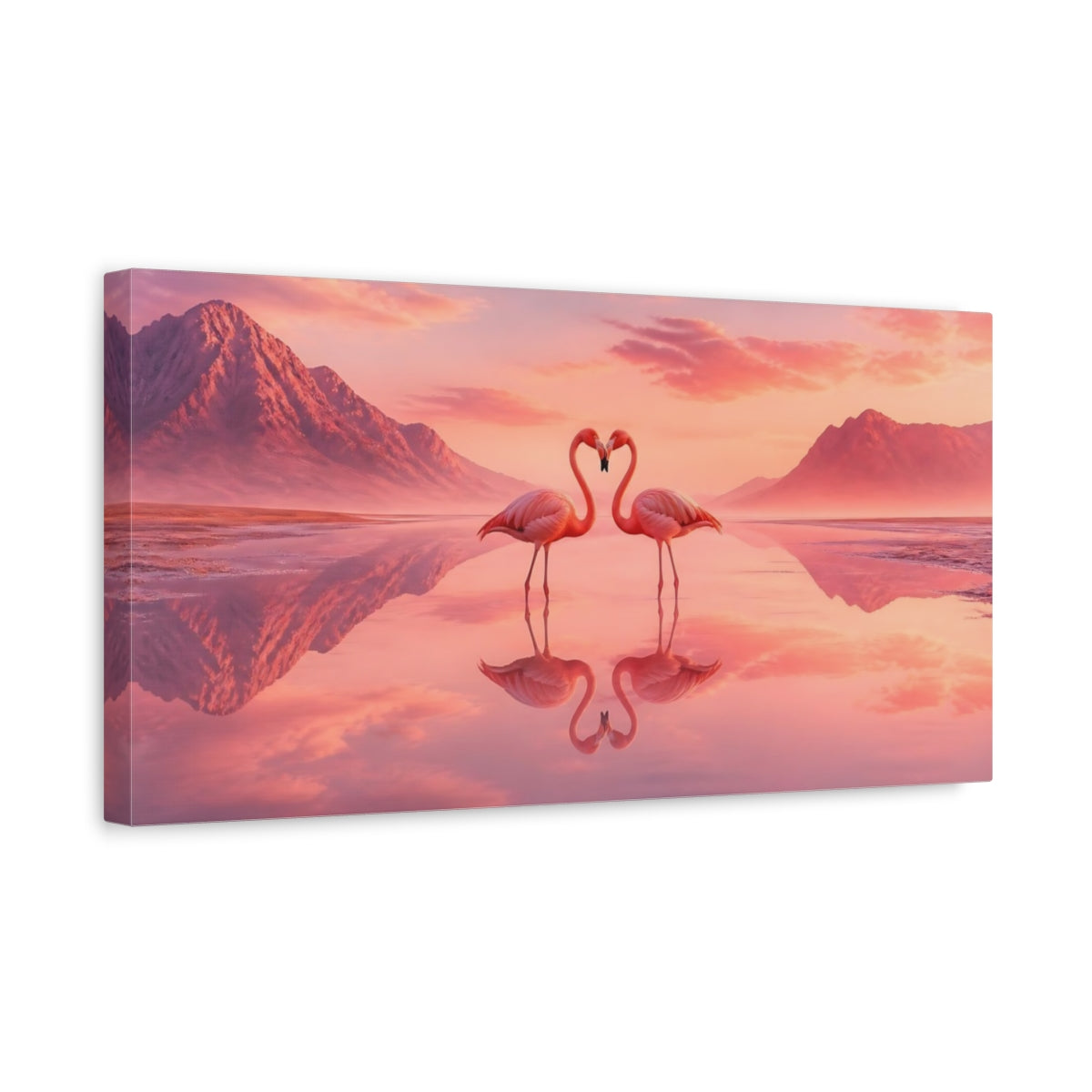 Side Mockup 3. Flamingo Heart Sunset shown as canvas print