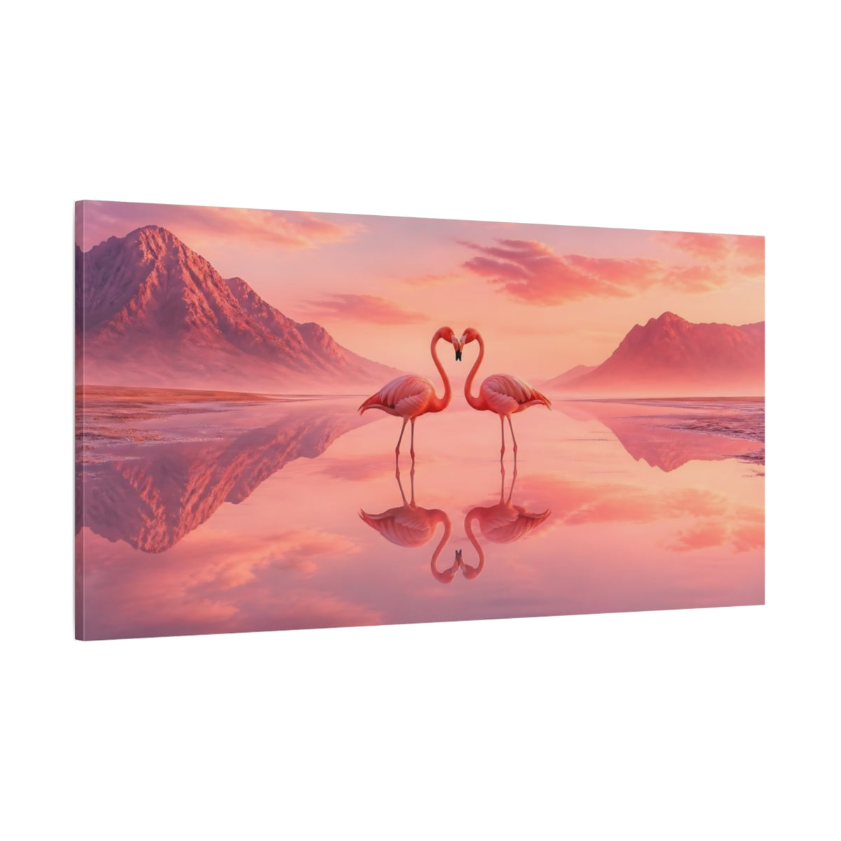 Side Mockup 2. Flamingo Heart Sunset shown as canvas print
