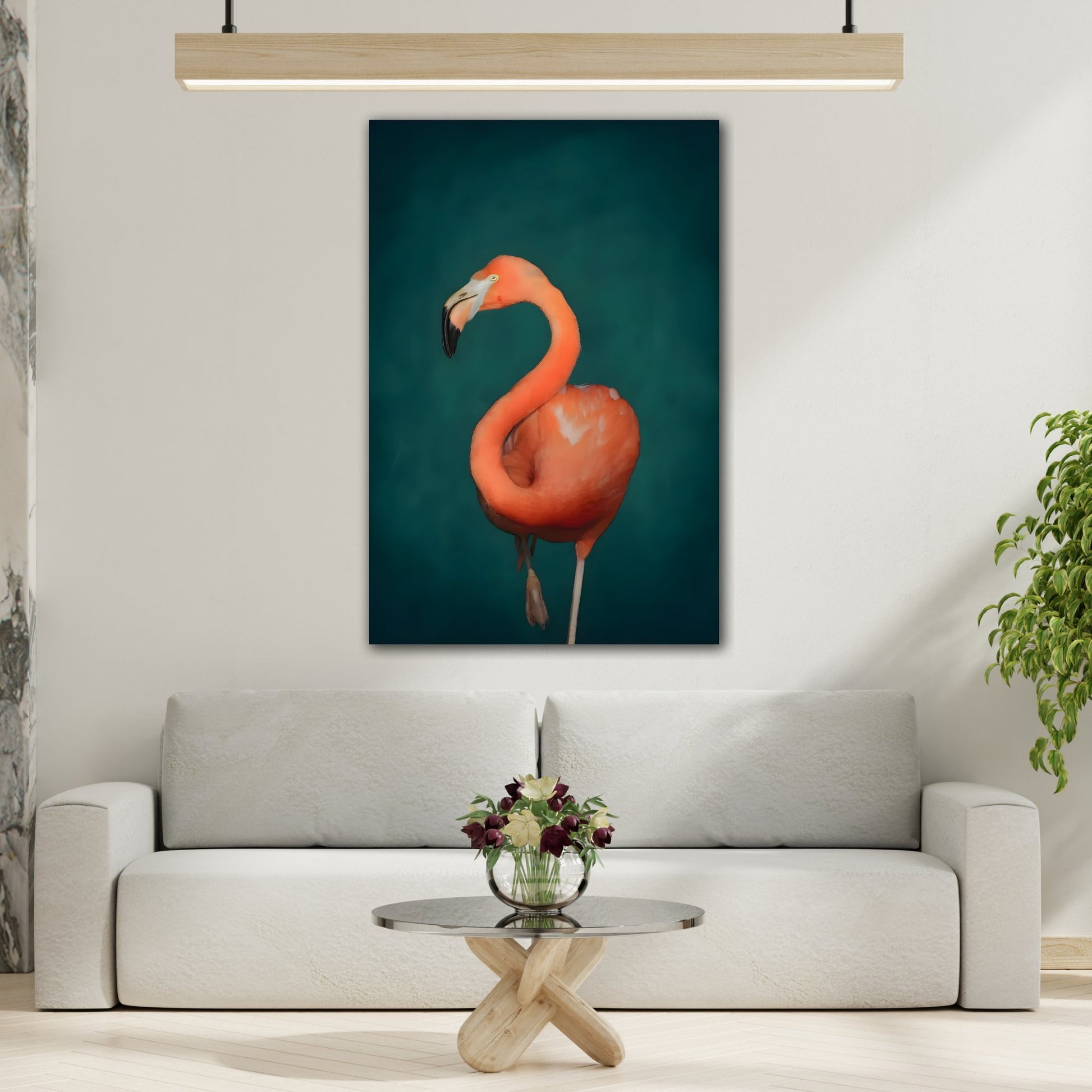 Flamingo Wall Art Canvas Print - Pink and Green Maximalist Home Decor