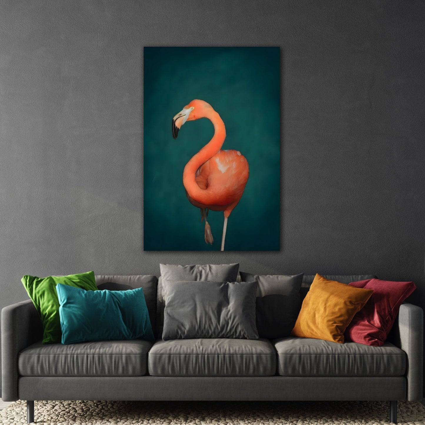 Flamingo Wall Art Canvas Print - Pink and Green Maximalist Home Decor