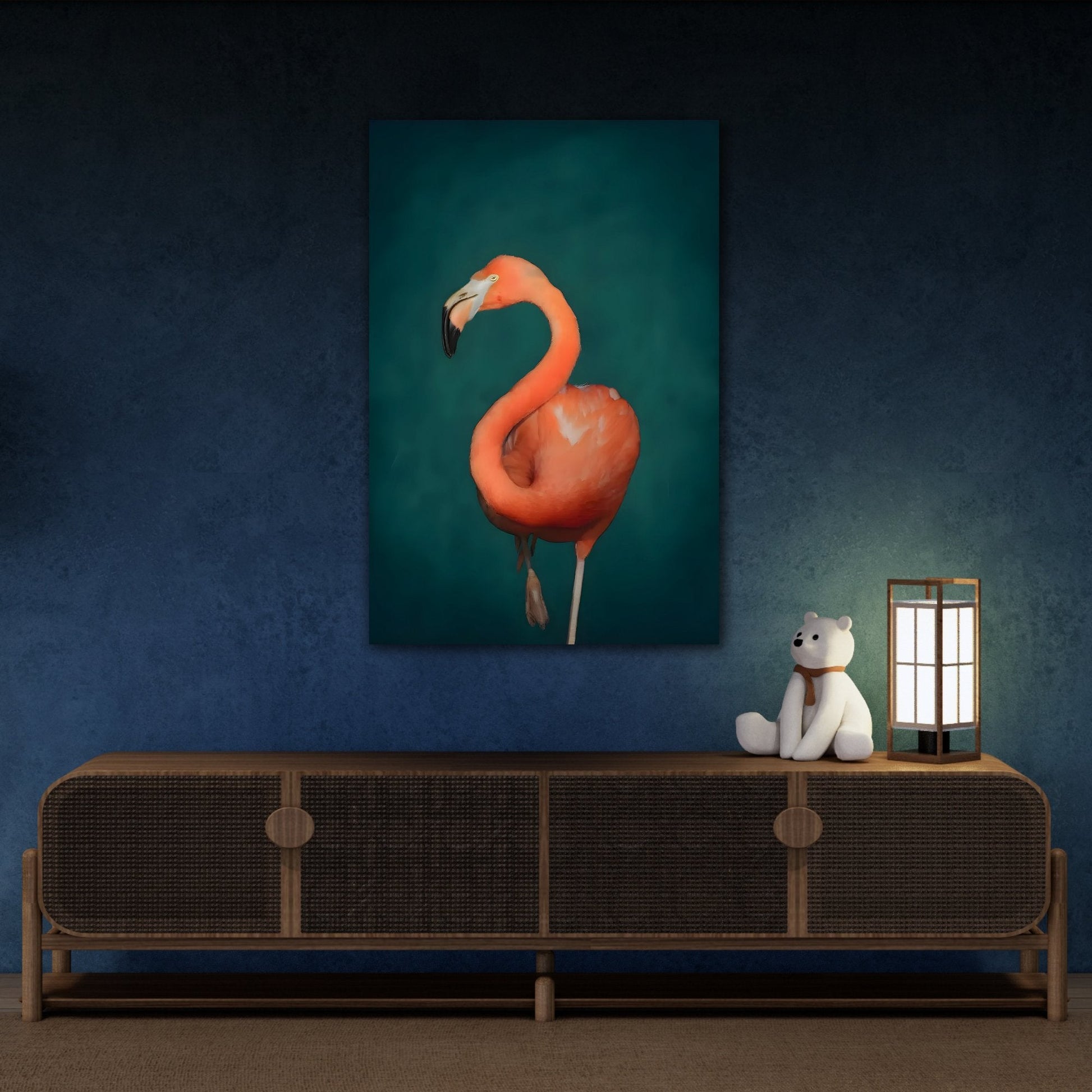 Flamingo Wall Art Canvas Print - Pink and Green Maximalist Home Decor