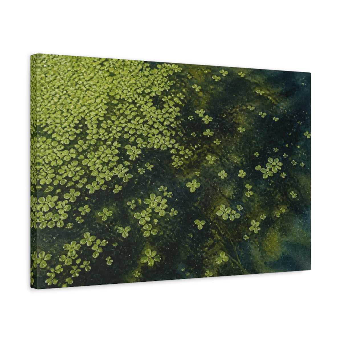 Side Mockup 3. Floating Duckweed Pond shown as canvas print