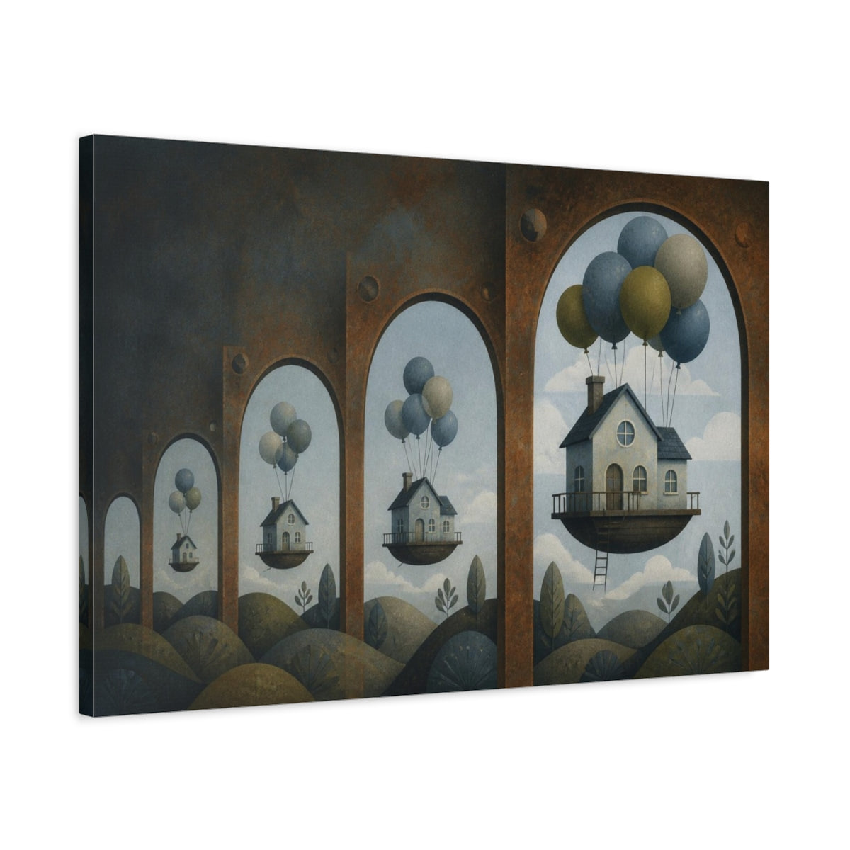Side Mockup 2. Floating House Illusion shown as canvas print