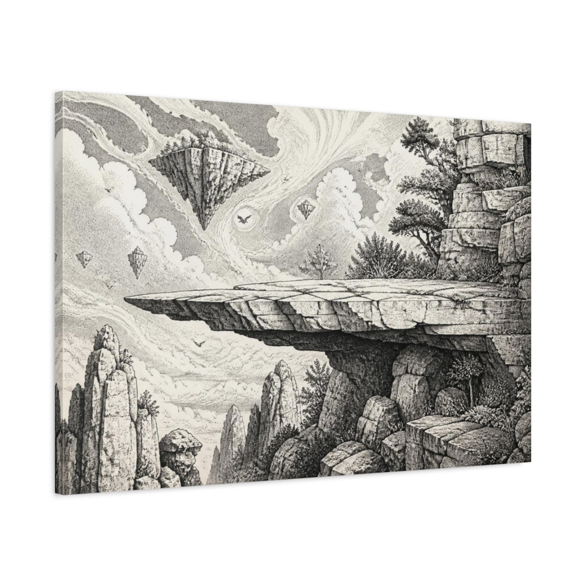 Main Mockup. Floating Islands Vista shown as canvas print