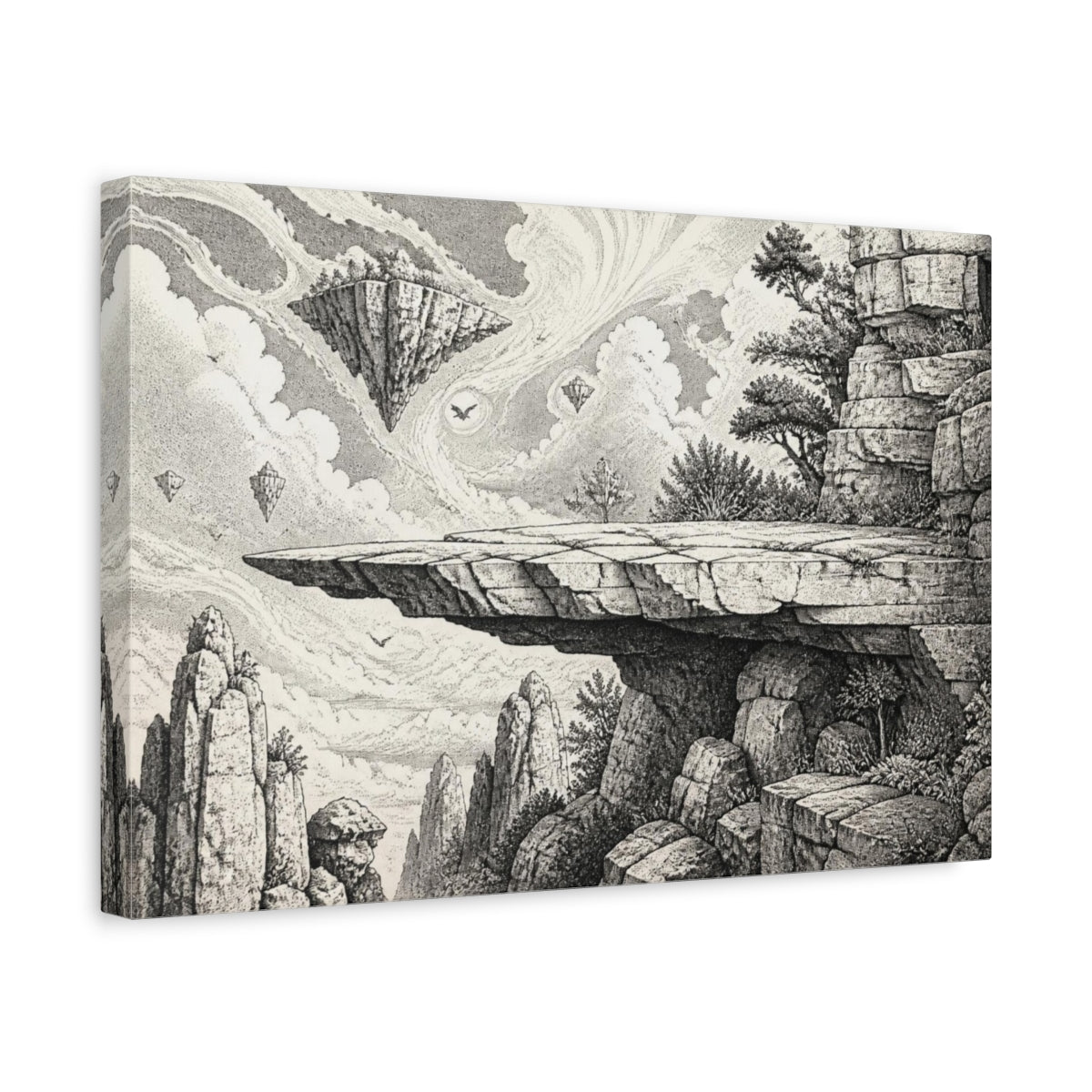 Side Mockup 4. Floating Islands Vista shown as canvas print