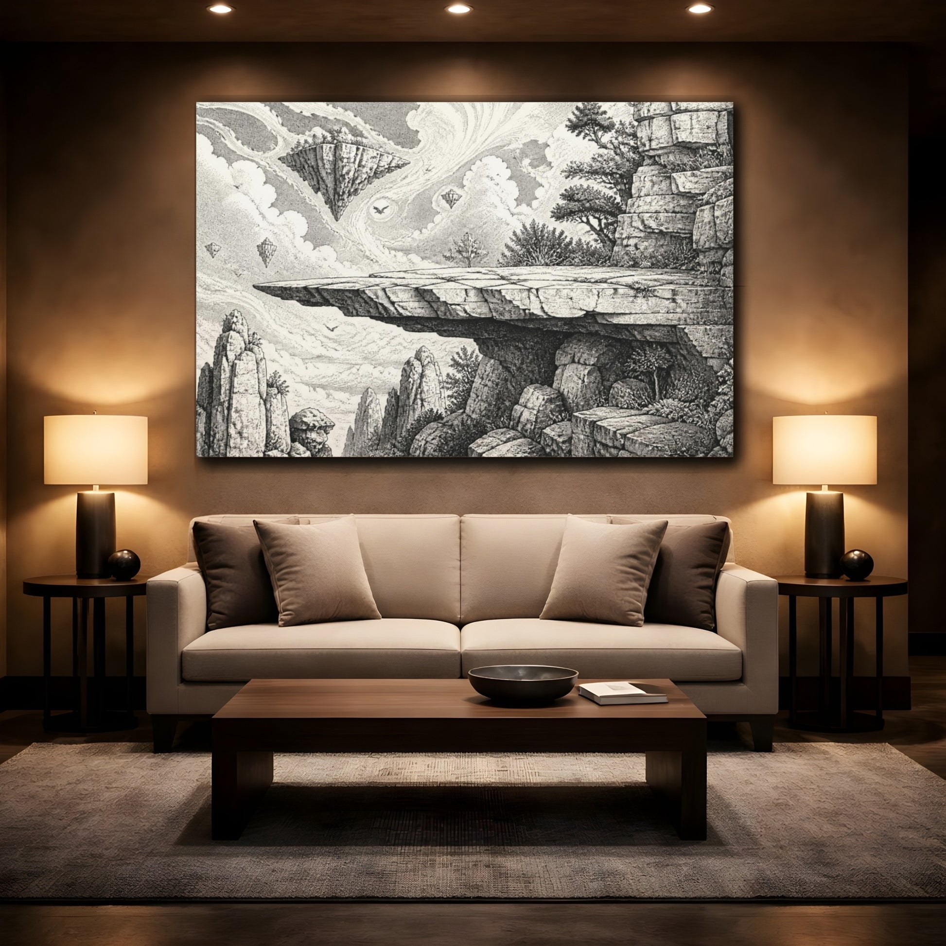 Mockup 2. Floating Islands Vista shown as canvas print