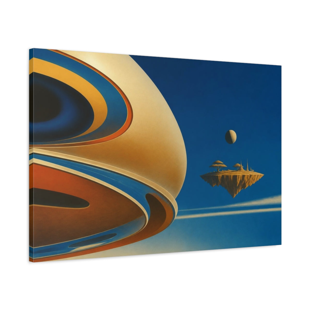 Main Mockup. Floating Ochre Isle shown as canvas print