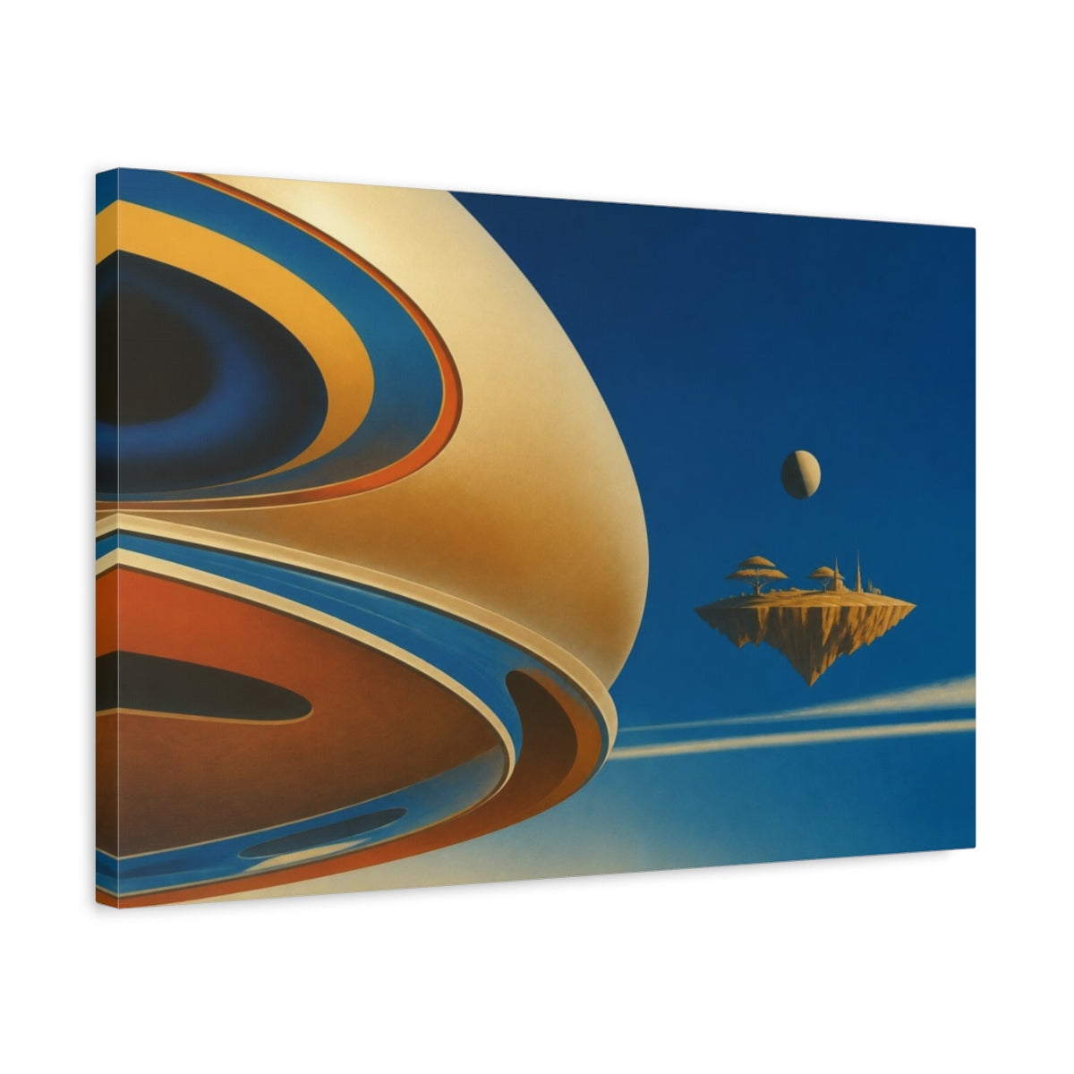Side Mockup 3. Floating Ochre Isle shown as canvas print