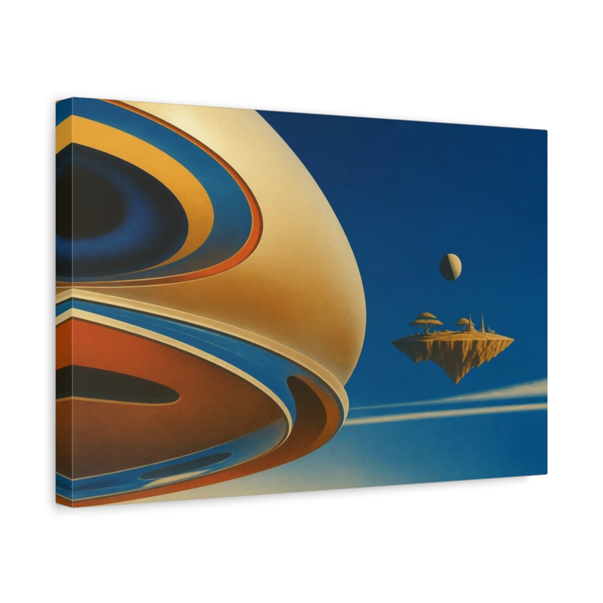 Side Mockup 4. Floating Ochre Isle shown as canvas print