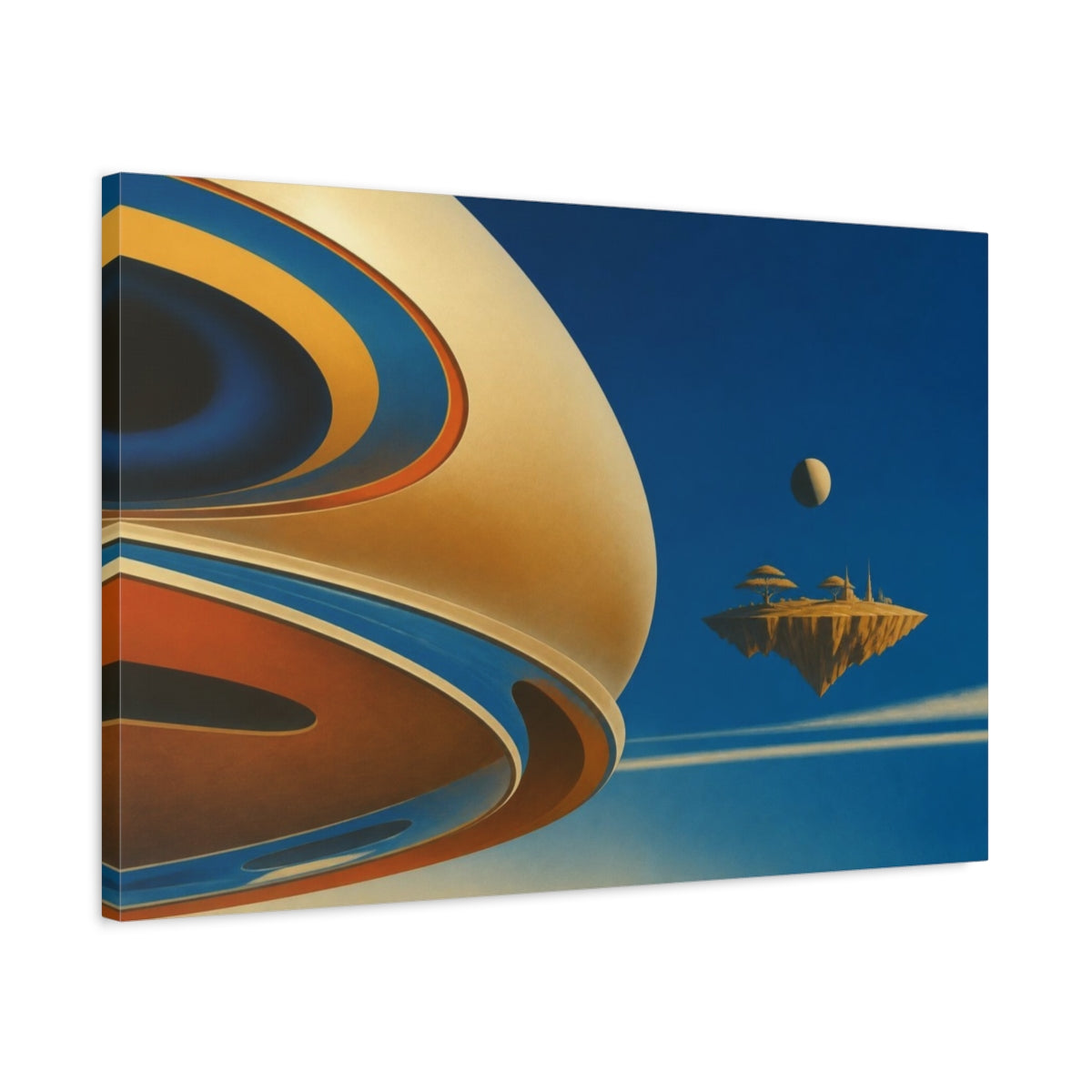 Side Mockup 2. Floating Ochre Isle shown as canvas print