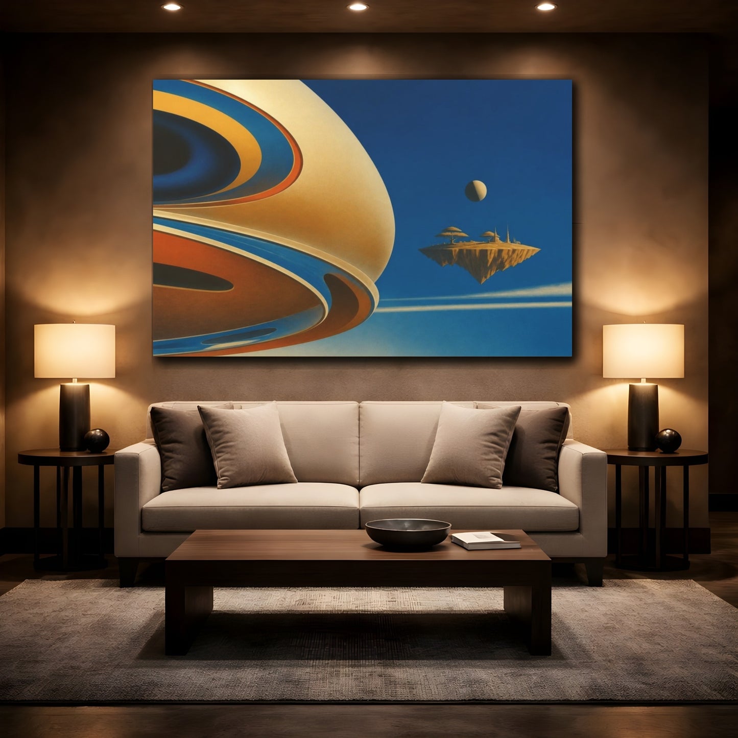 Mockup 2. Floating Ochre Isle shown as canvas print