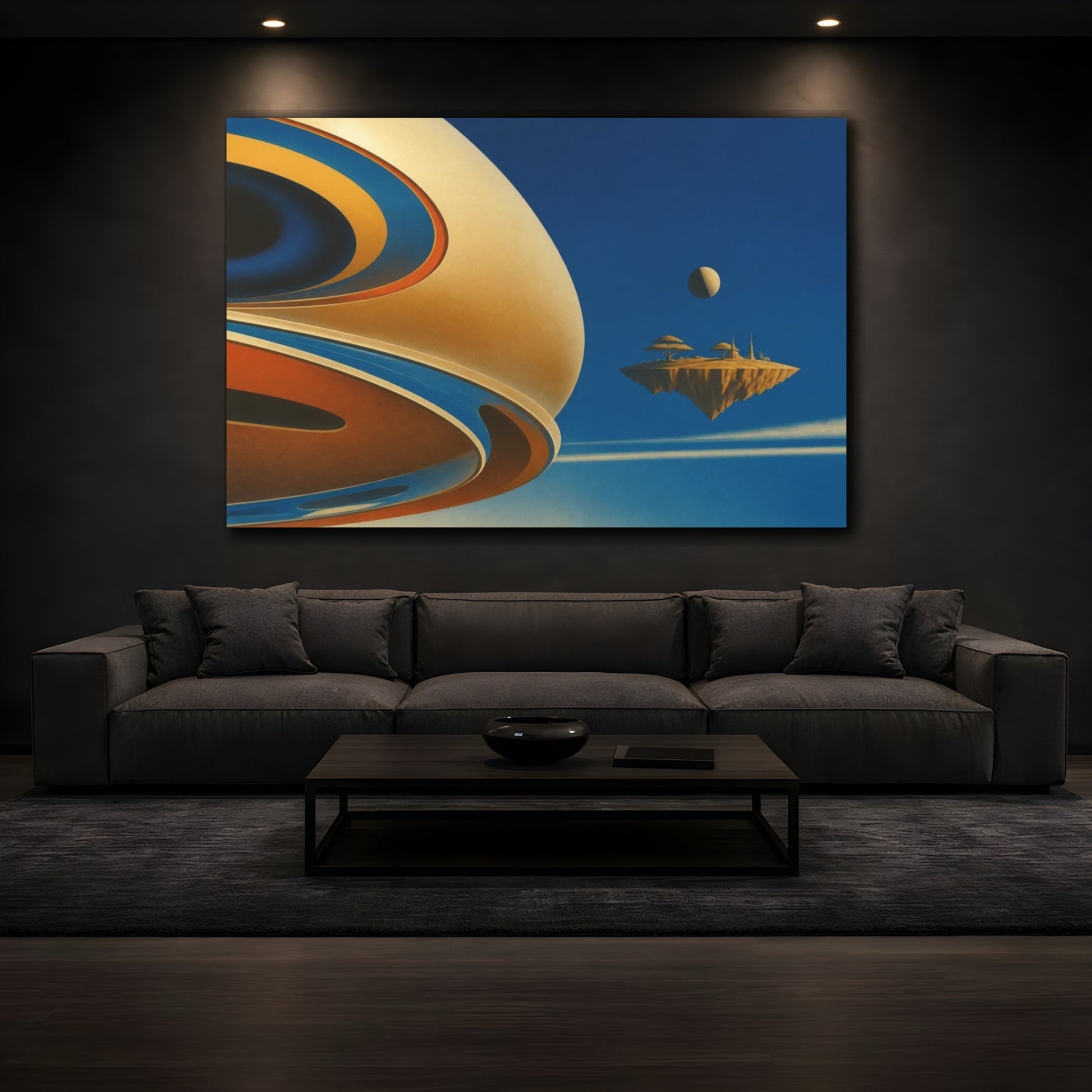 Mockup 3. Floating Ochre Isle shown as canvas print