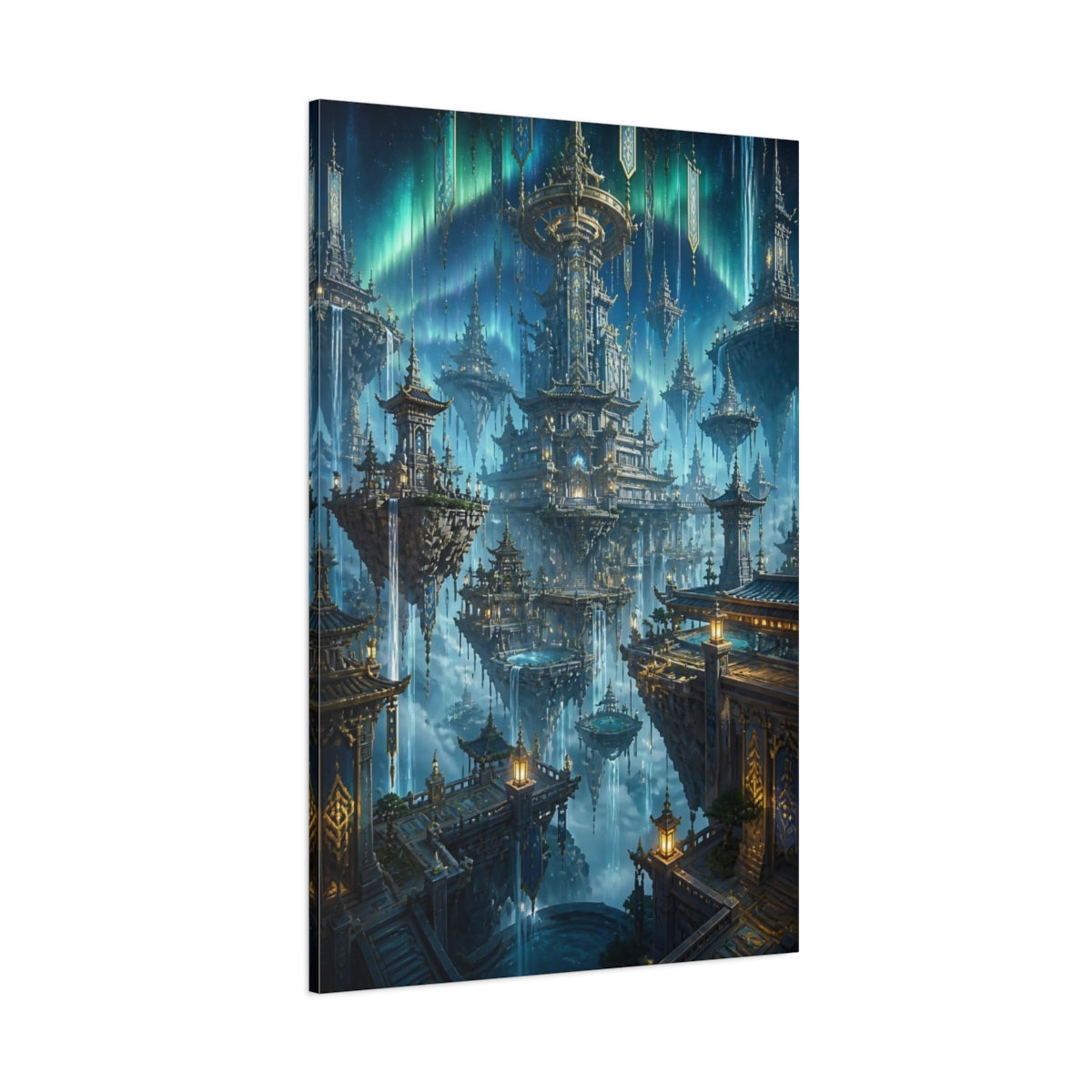 Side Mockup 1. Floating Pagoda City shown as canvas print