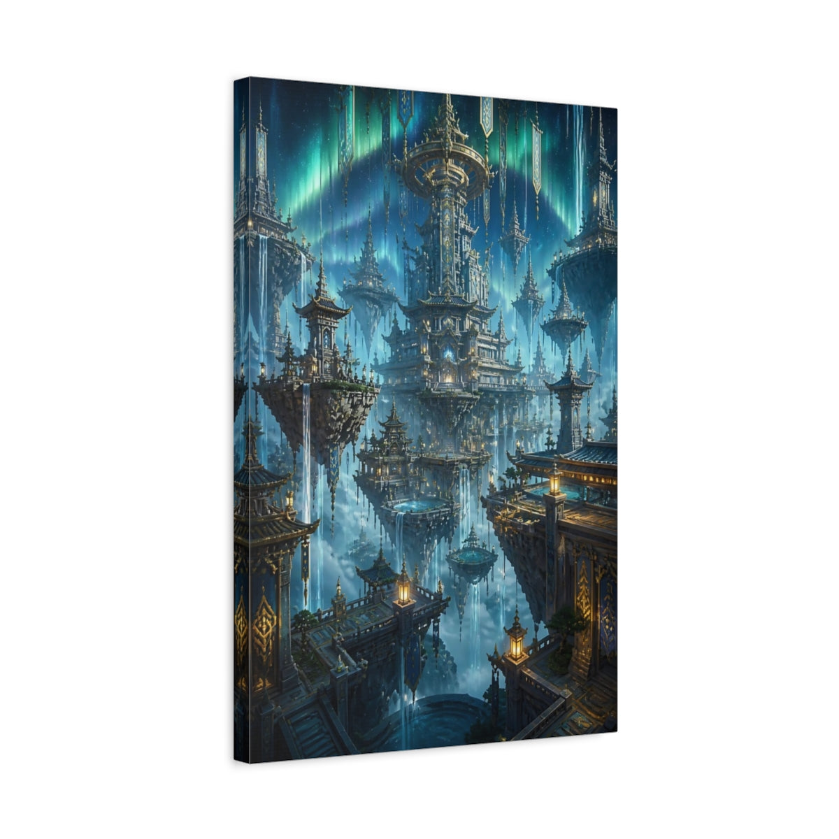 Side Mockup 3. Floating Pagoda City shown as canvas print