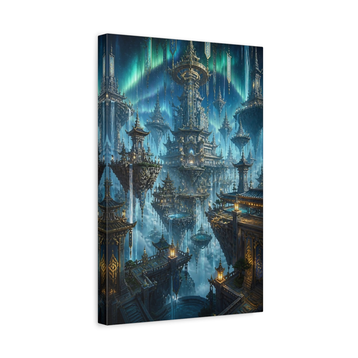 Side Mockup 4. Floating Pagoda City shown as canvas print