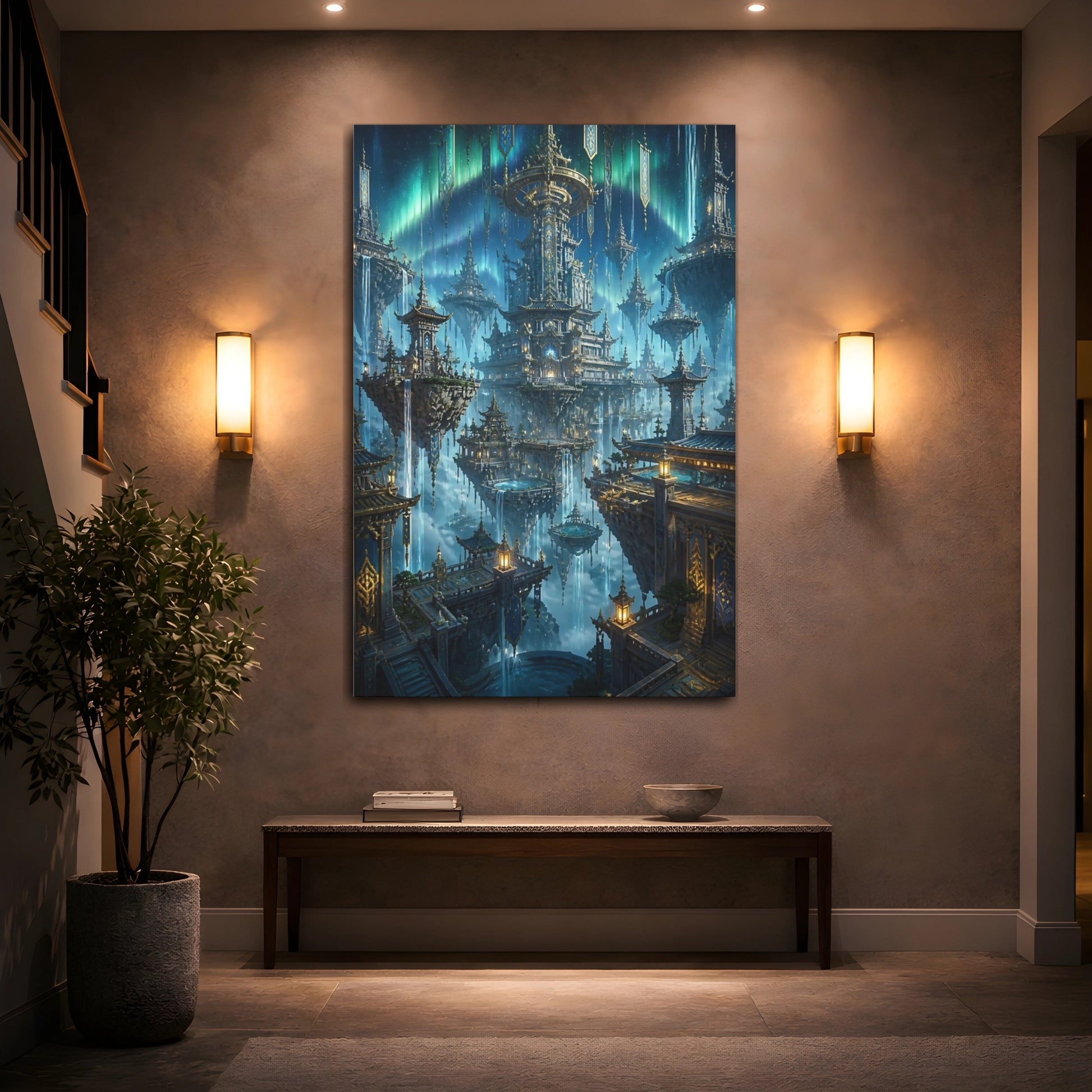 Mockup 2. Floating Pagoda City shown as canvas print