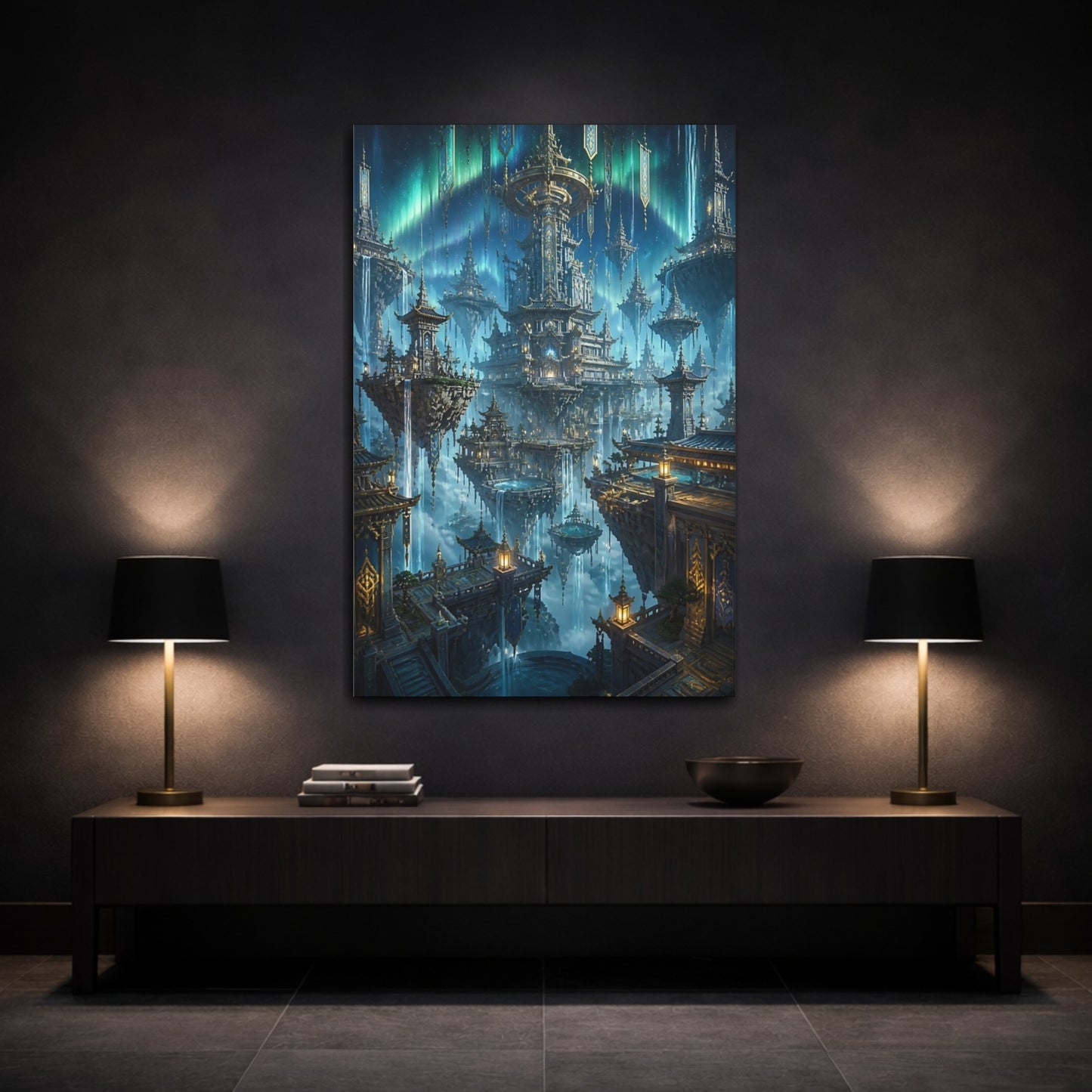 Mockup 3. Floating Pagoda City shown as canvas print