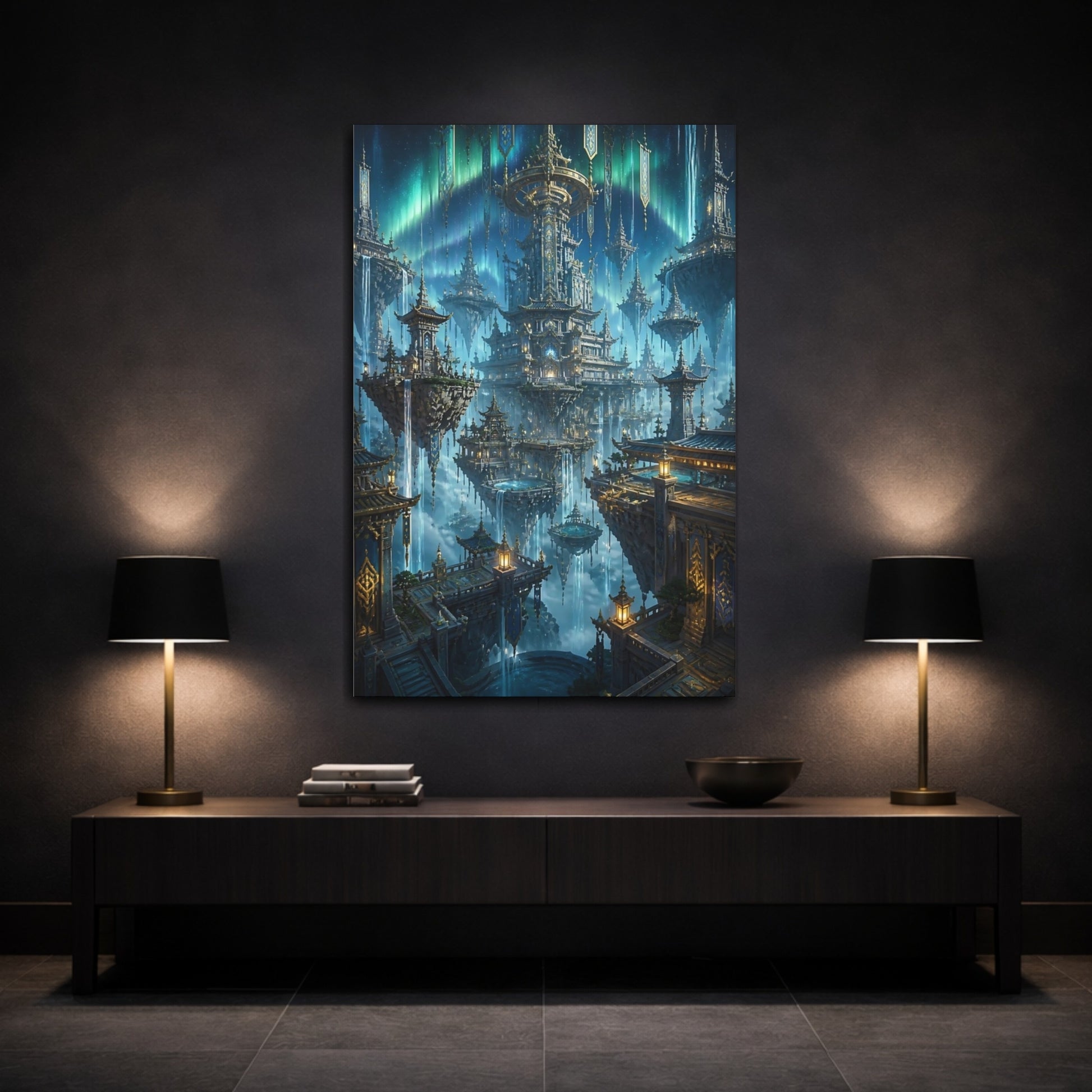 Mockup 3. Floating Pagoda City shown as canvas print