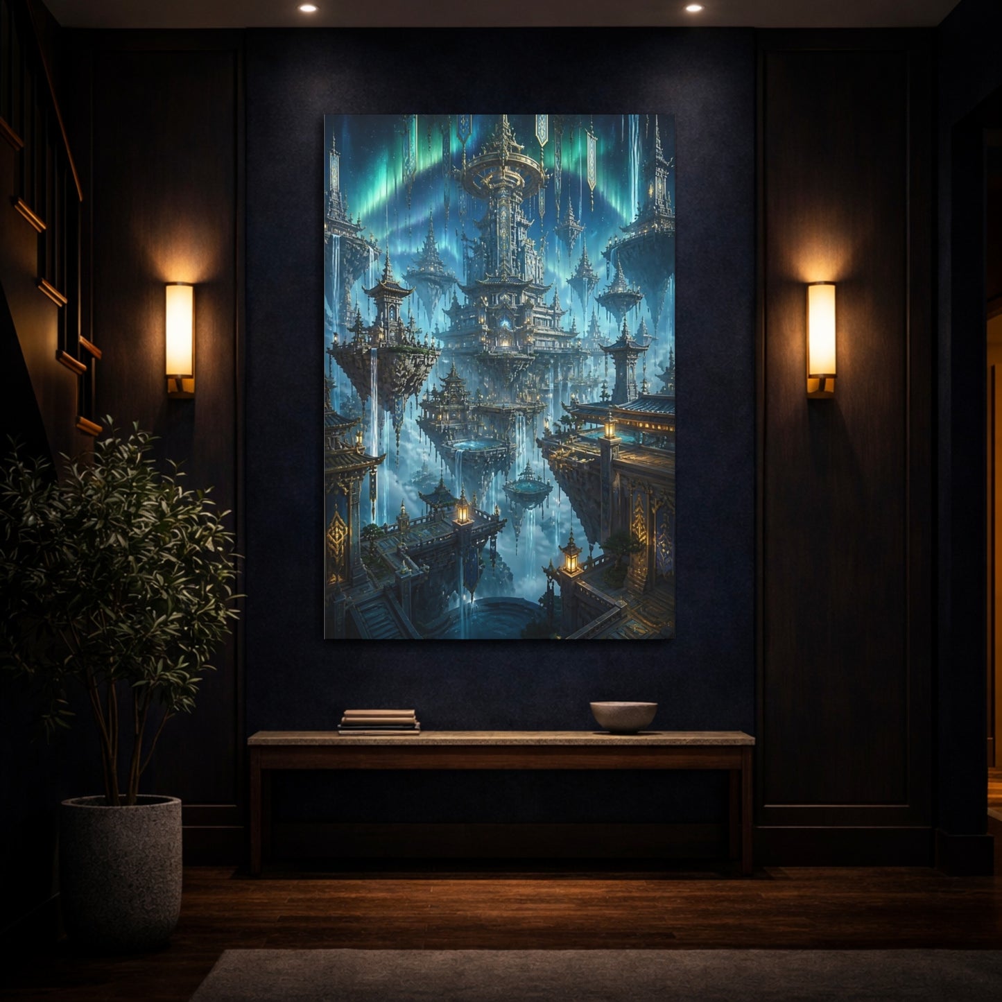 Mockup 4. Floating Pagoda City shown as canvas print