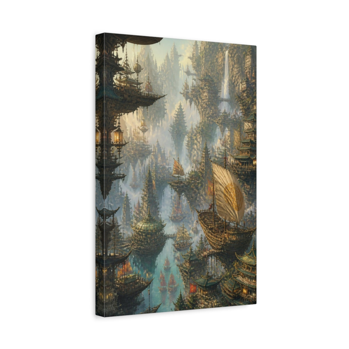 Side Mockup 4. Floating Pagoda Harbor shown as canvas print