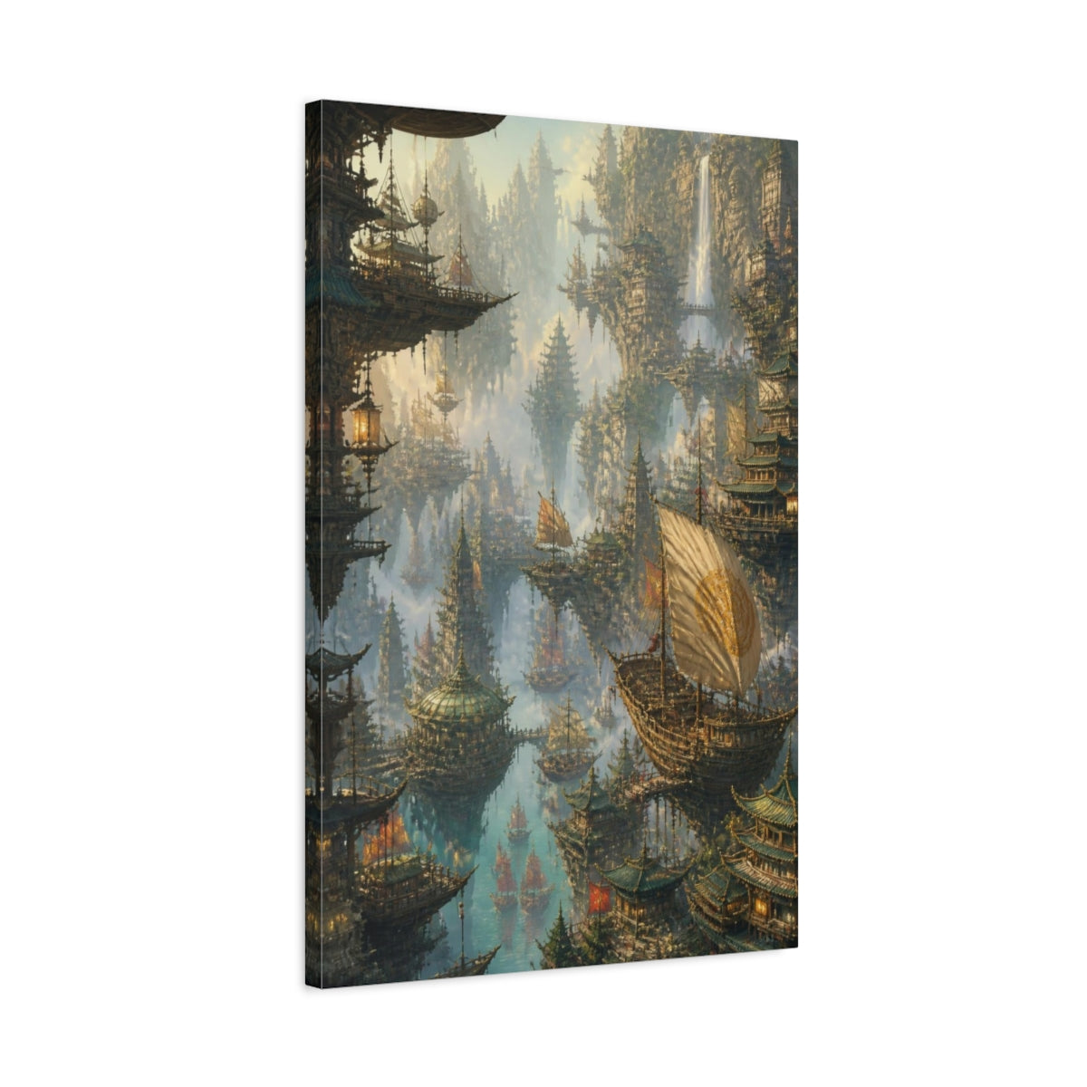 Side Mockup 2. Floating Pagoda Harbor shown as canvas print