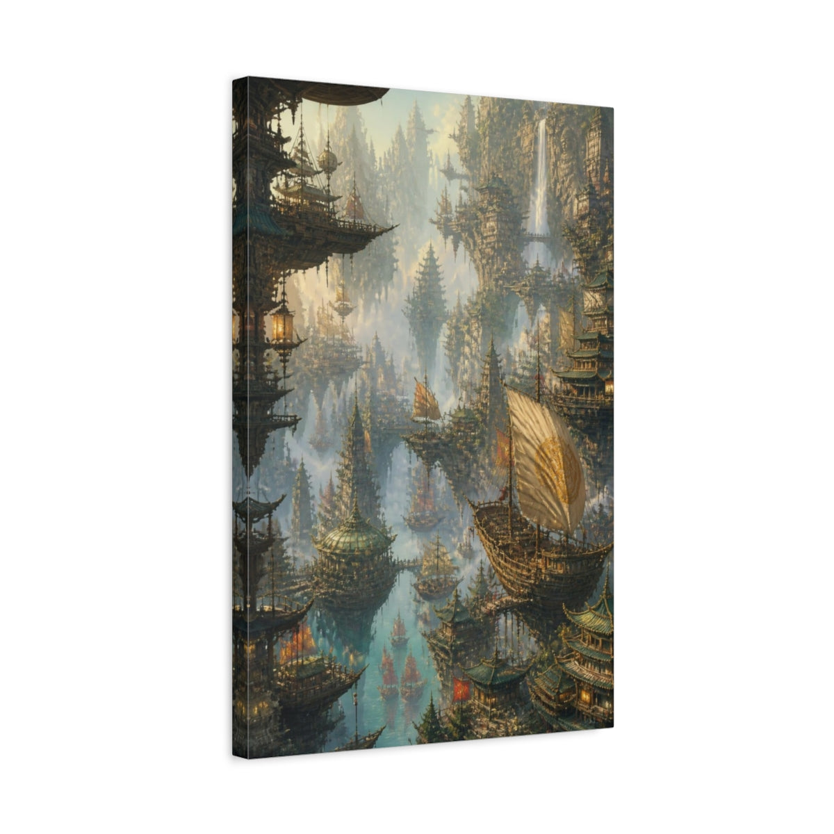 Side Mockup 3. Floating Pagoda Harbor shown as canvas print