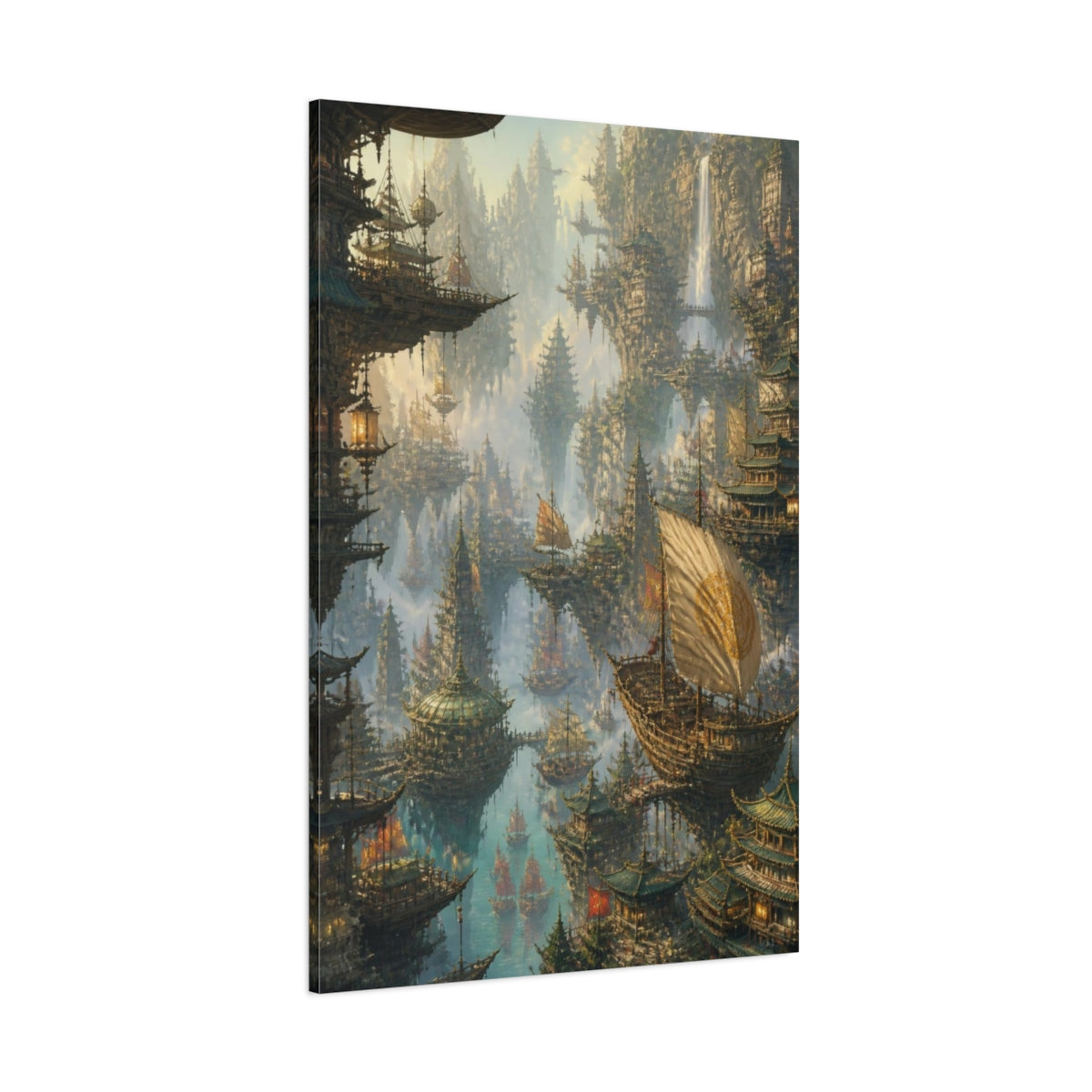 Side Mockup 1. Floating Pagoda Harbor shown as canvas print