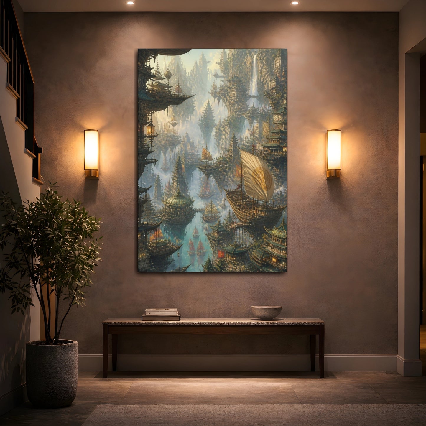Mockup 2. Floating Pagoda Harbor shown as canvas print