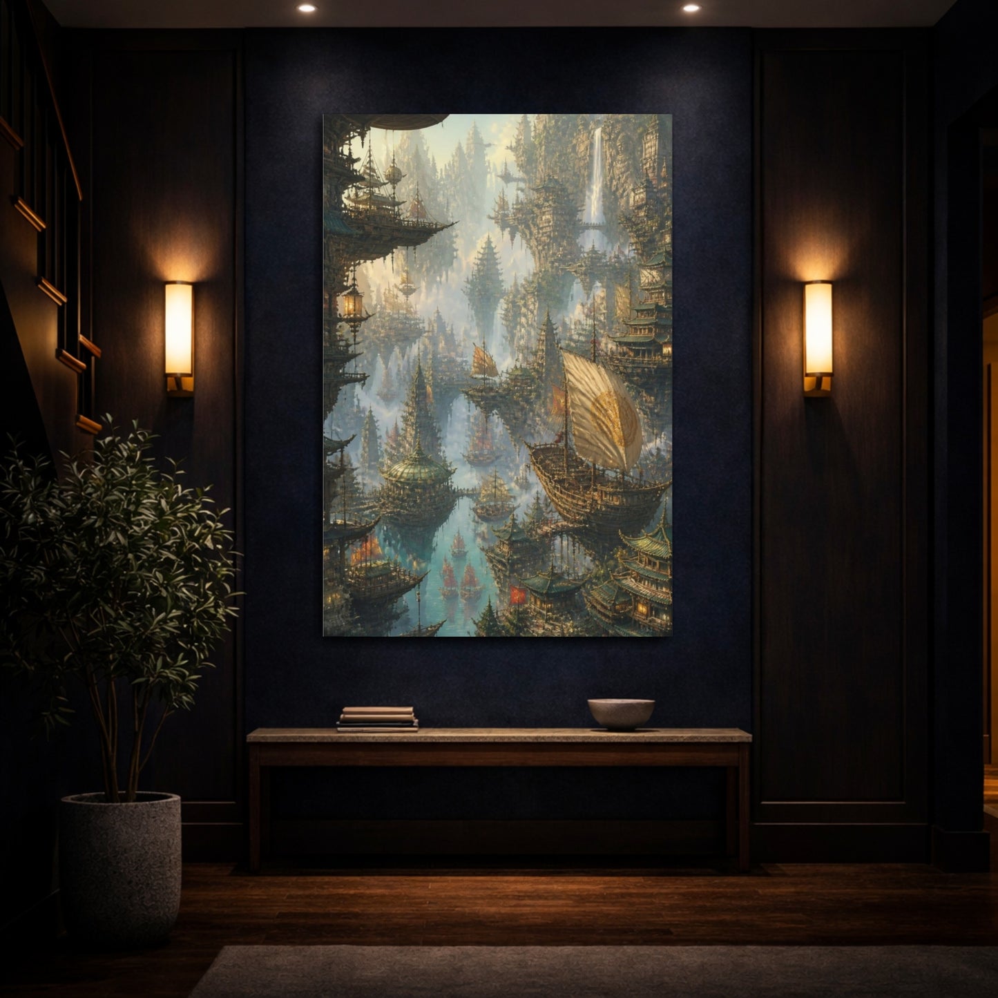 Mockup 4. Floating Pagoda Harbor shown as canvas print