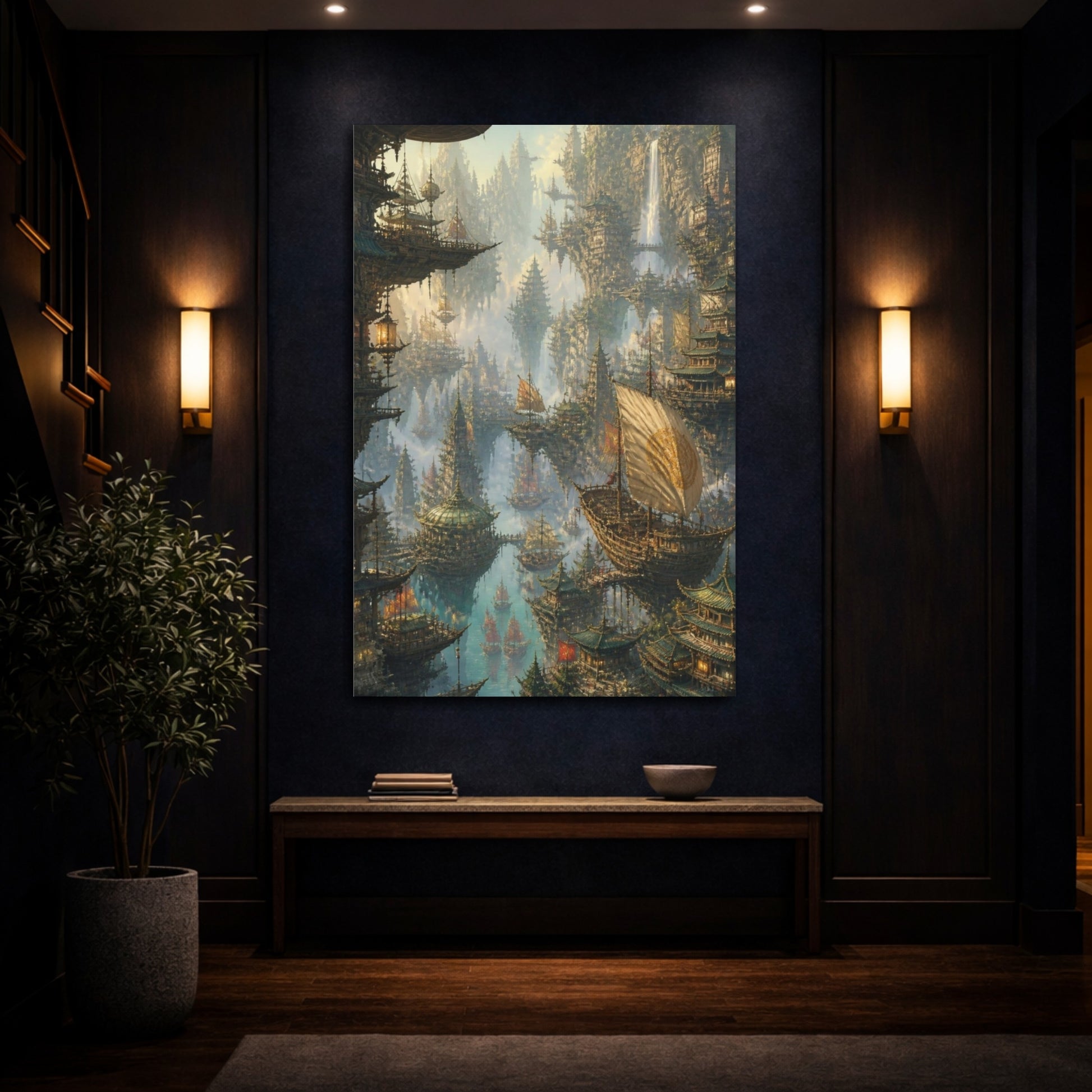 Mockup 4. Floating Pagoda Harbor shown as canvas print