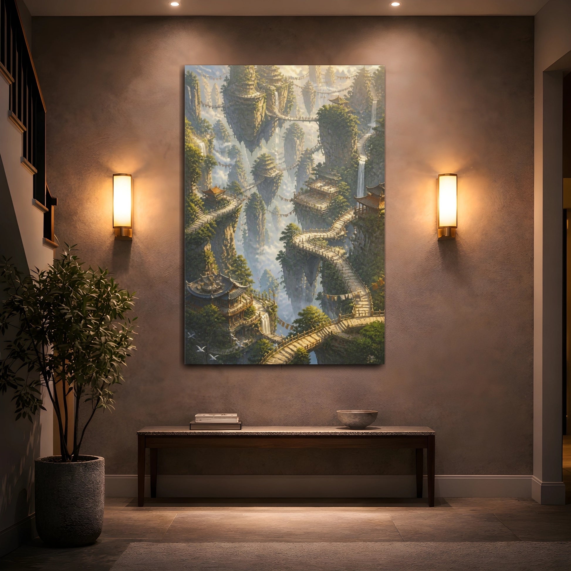 Mockup 2. Floating Pagoda Pathways shown as canvas print
