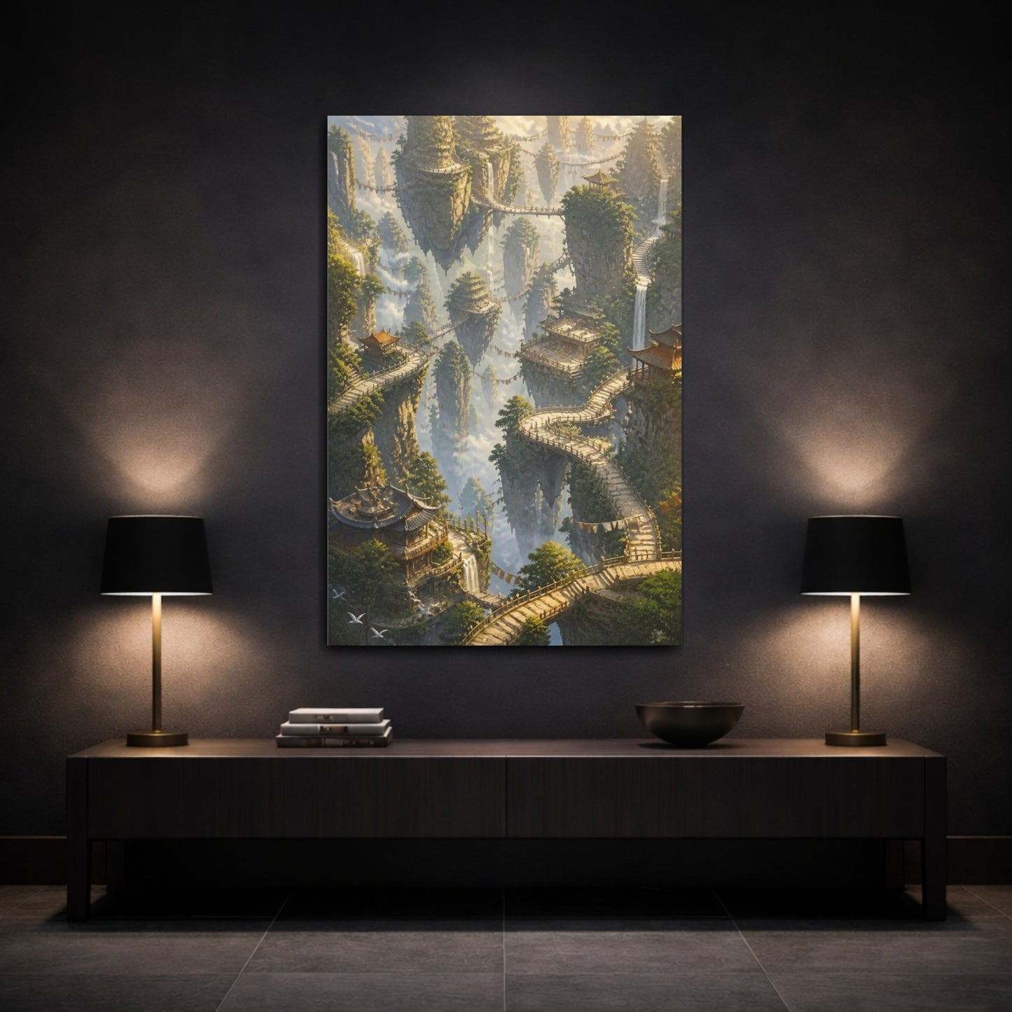 Mockup 3. Floating Pagoda Pathways shown as canvas print